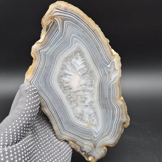 AAA+ Quartz with Tight Blue Banded Agate Double Sided Polished Uruguay 1.34 lbs Crystal Hoarder Crystal Hoarder