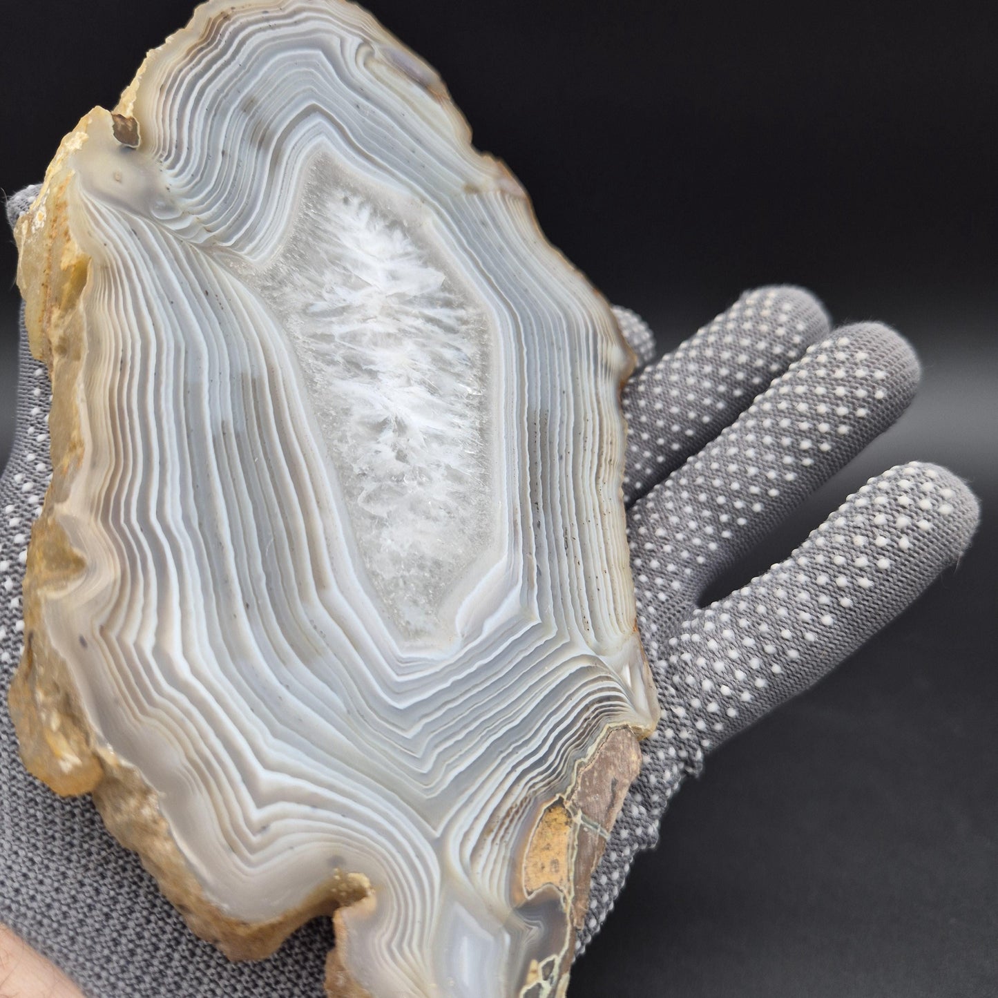 AAA+ Quartz with Tight Blue Banded Agate Double Sided Polished Uruguay 1.34 lbs Crystal Hoarder Crystal Hoarder