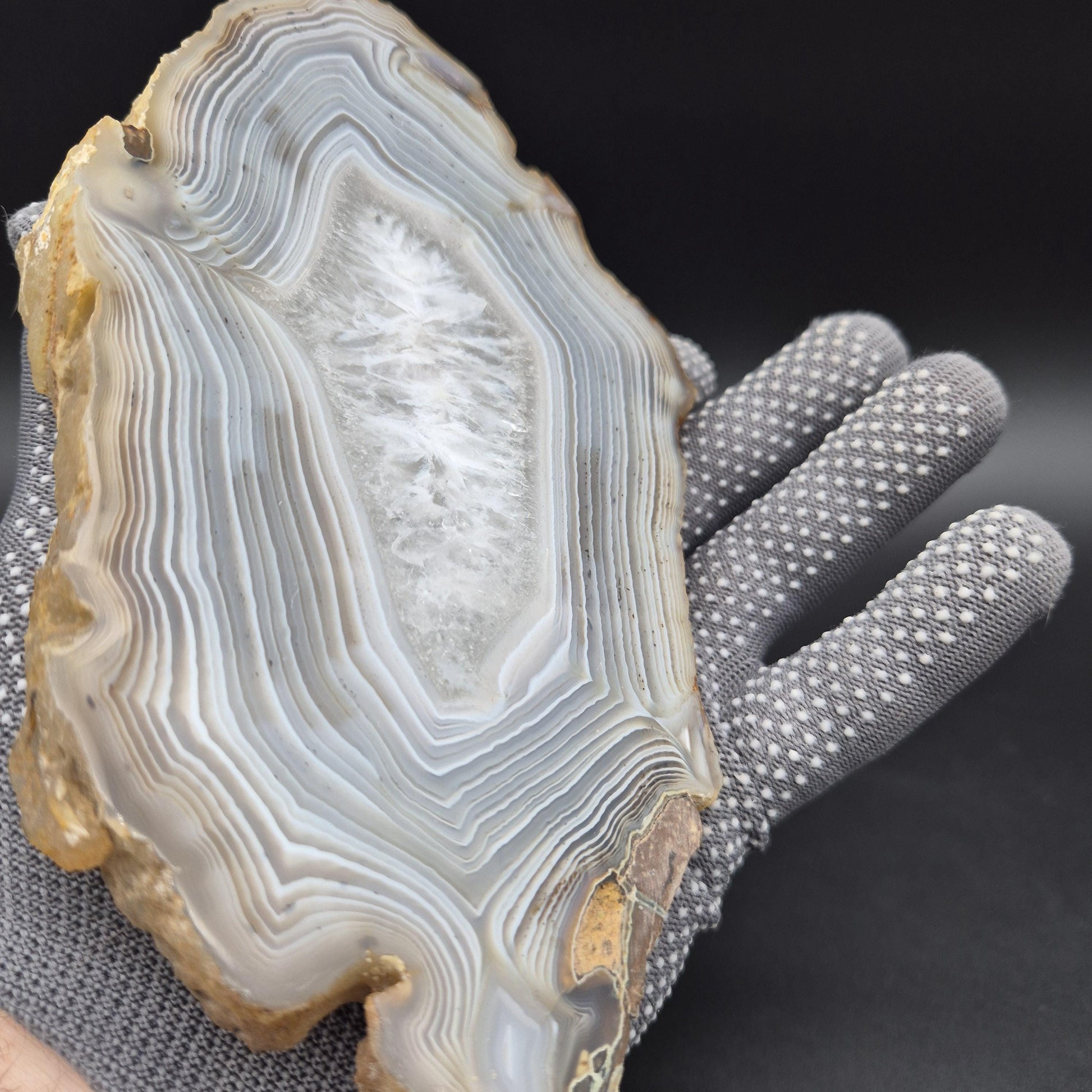 AAA+ Quartz with Tight Blue Banded Agate Double Sided Polished Uruguay 1.34 lbs Crystal Hoarder Crystal Hoarder