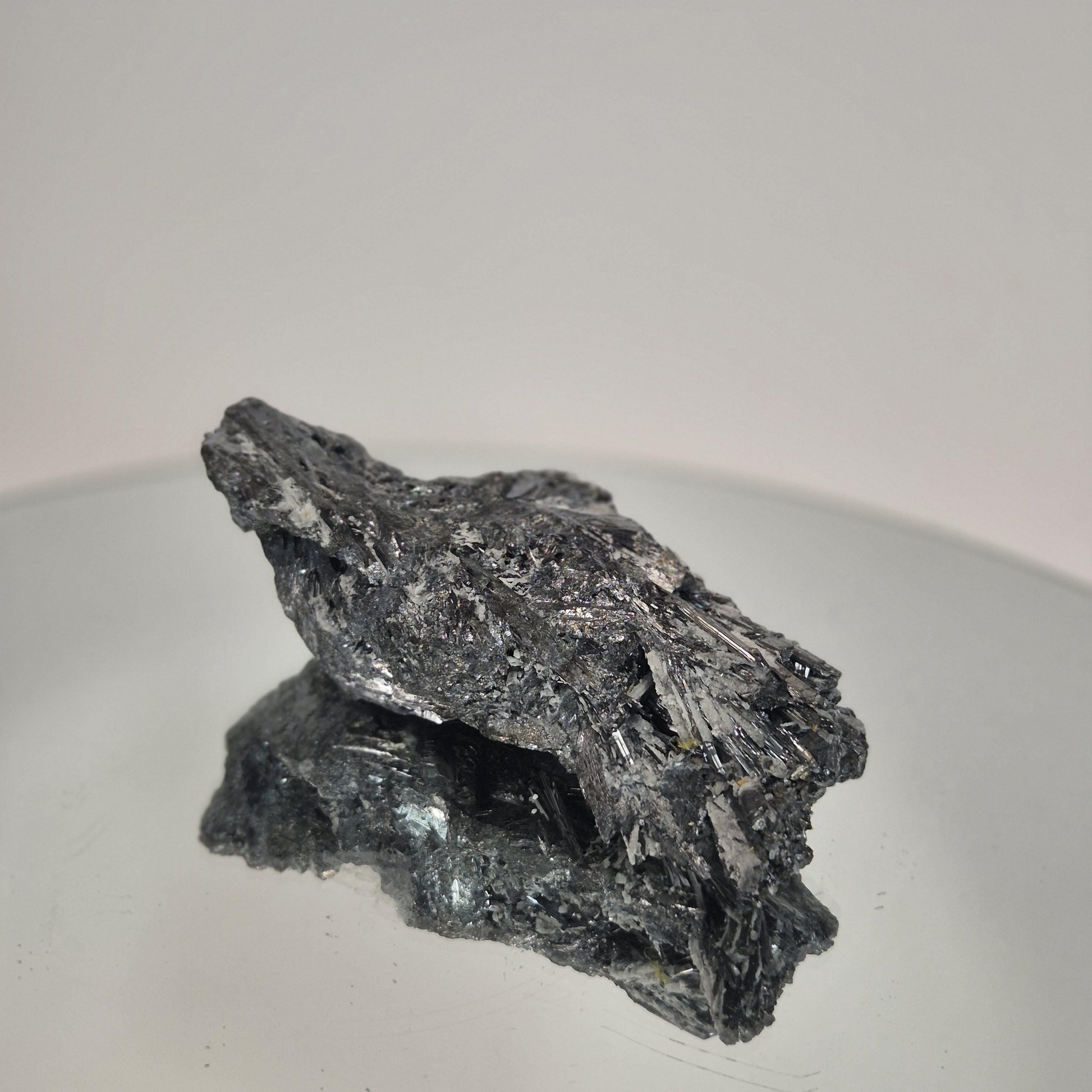Large Natural Stibnite Crystal Specimen - 14.55 oz, 5.5 x 2.5in - Raw Metallic Mineral Collectible Crystal Hoarder
