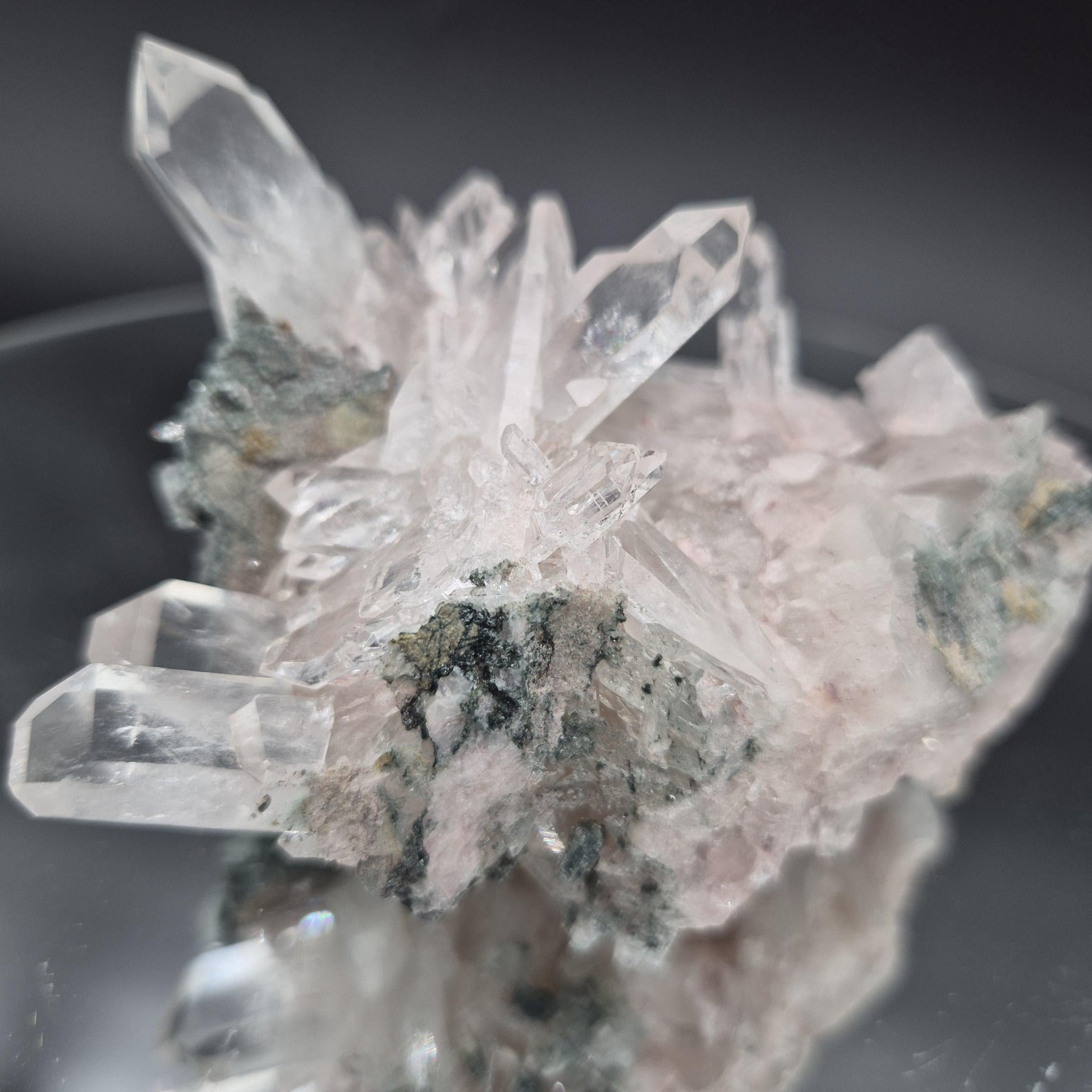 Super Rare AAA+ Pink Lemurian Quartz Cluster with Clear Faden Points, Chlorite & Fuchsite | Colombia | 0.74 lbs Crystal Hoarder