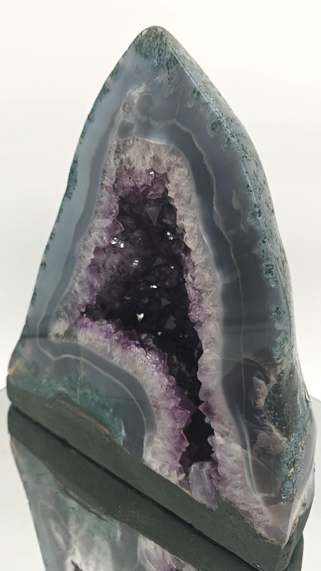 Rare Fully Polished Amethyst Cathedral with Flower Formation & Blue Banded Agate Crystal Hoarder