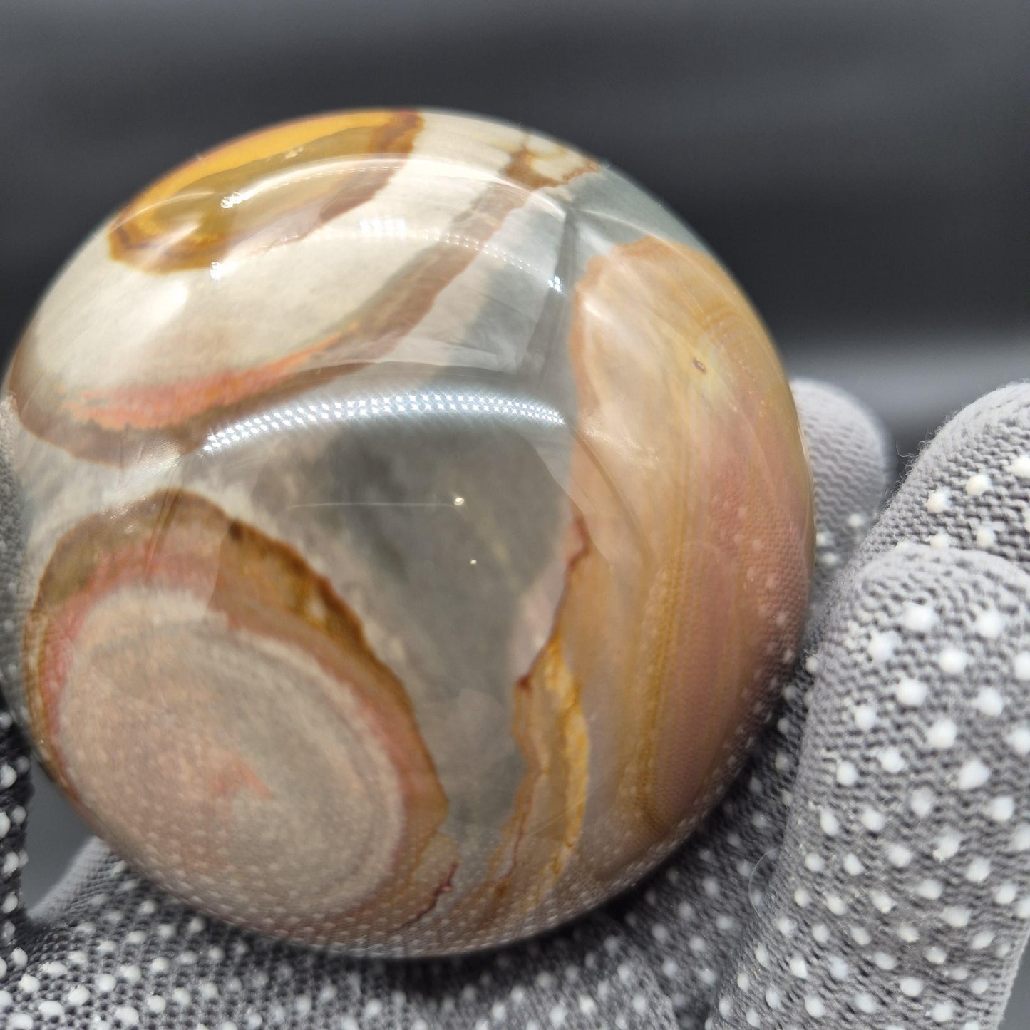3in (75mm) - 1.4 lbs AAA+ Polychrome Jasper Sphere with 3 Eyes - Madagascar Crystal Sphere - Collector Display Specimen Crystal Hoarder