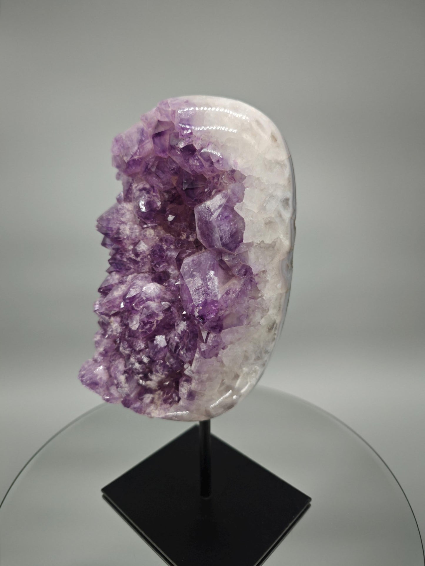 Large Polished Amethyst Cluster on Stand - Brazilian Amethyst Crystal Display - 10.5in Statement Piece - 6.41 lbs Crystal Hoarder