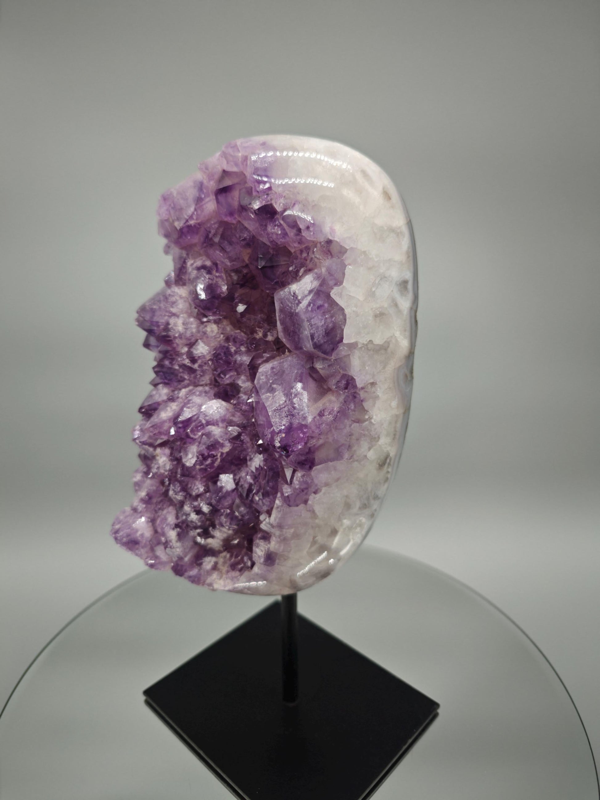 Large Polished Amethyst Cluster on Stand - Brazilian Amethyst Crystal Display - 10.5in Statement Piece - 6.41 lbs Crystal Hoarder