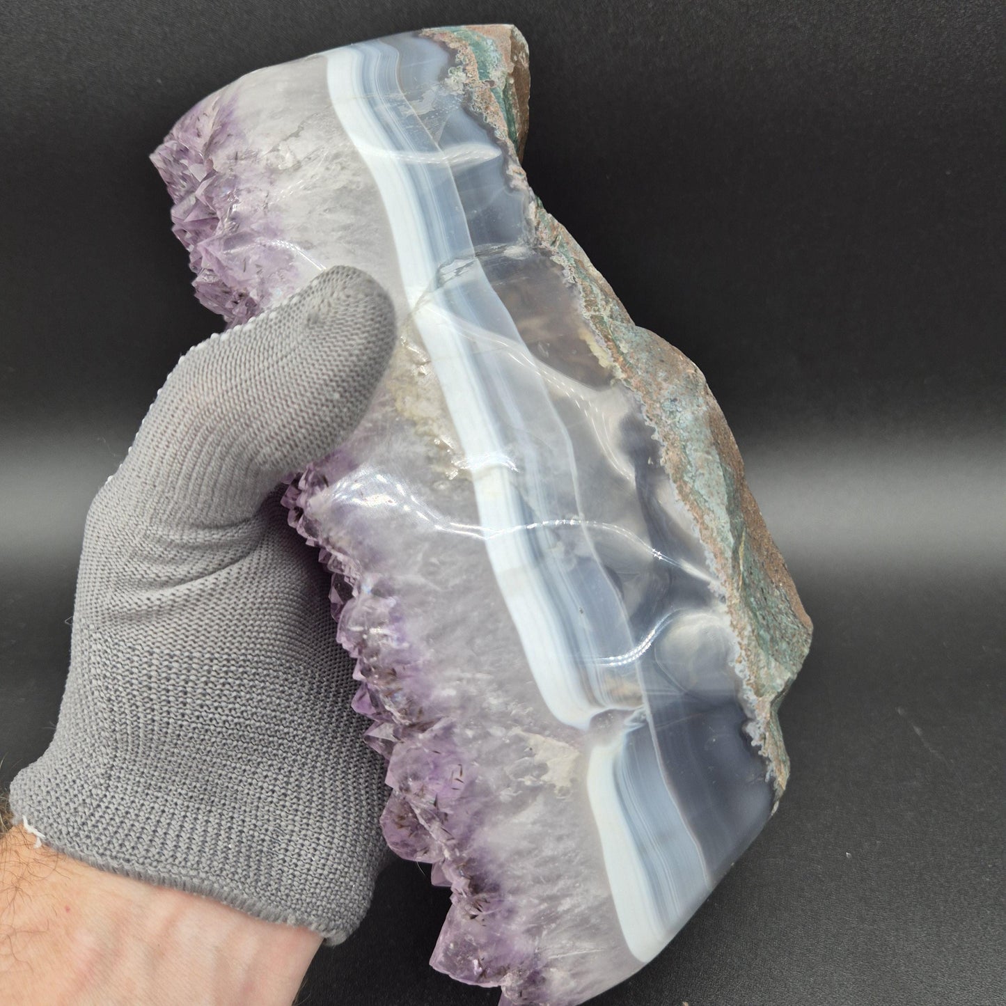 AAA+ Amethyst with Black Hematite Blue Banded Agate Freeform 6.92 lbs 9x4x3.5 Brazil Collector Crystal Crystal Hoarder