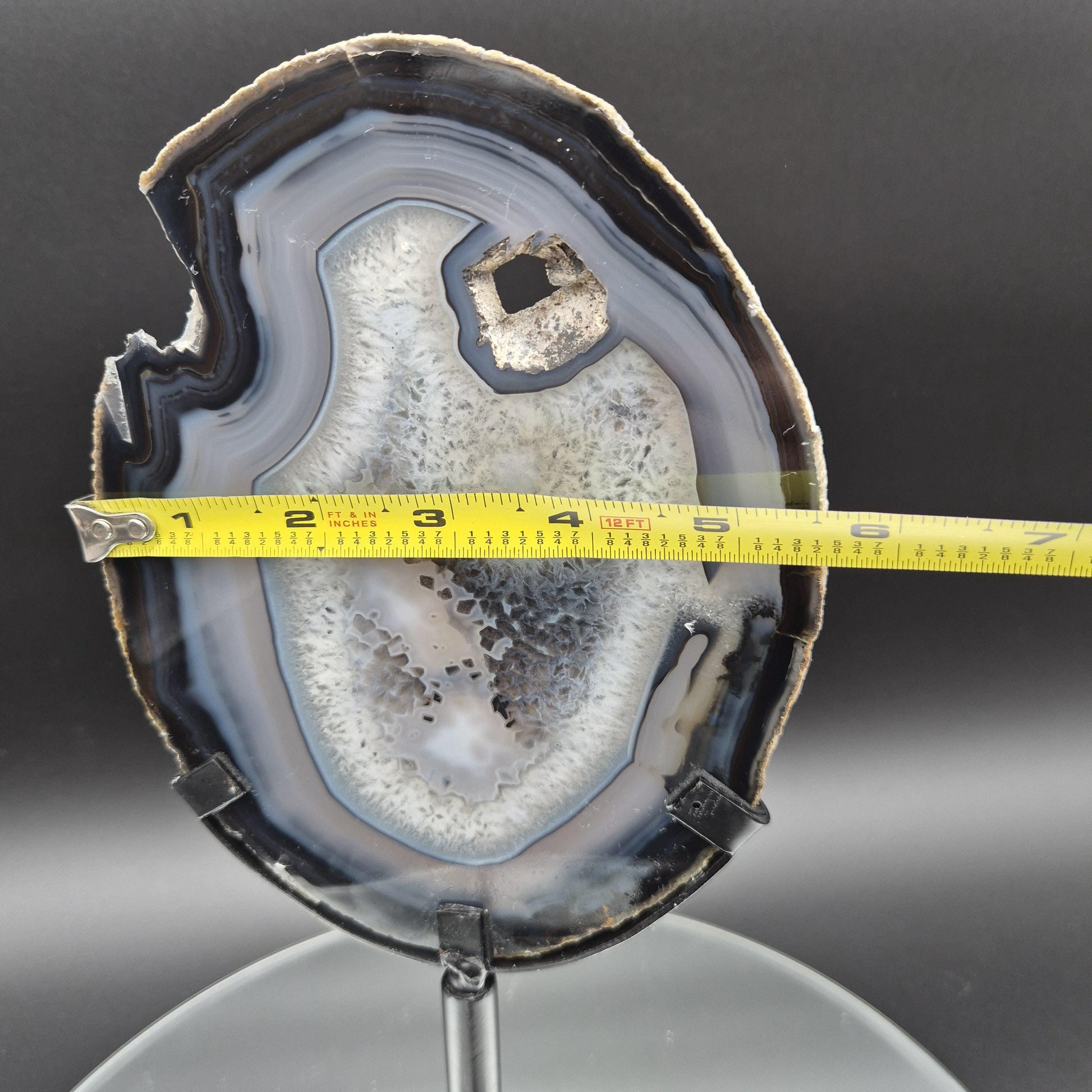 AAA+ Rare Natural Black Agate with Quartz Slice on Stand Brazil 1.11 lbs Crystal Hoarder