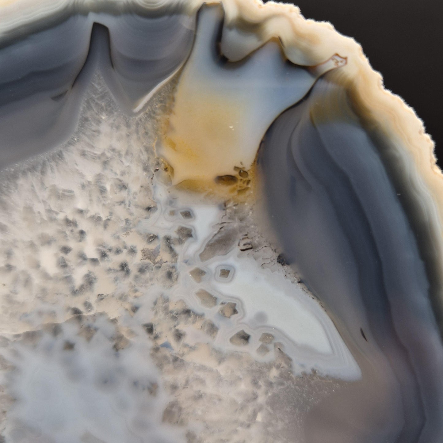 AAA+ Super Rare White and Dark Blue Agate Slice with Quartz Brazil 1.03 lbs Crystal Hoarder