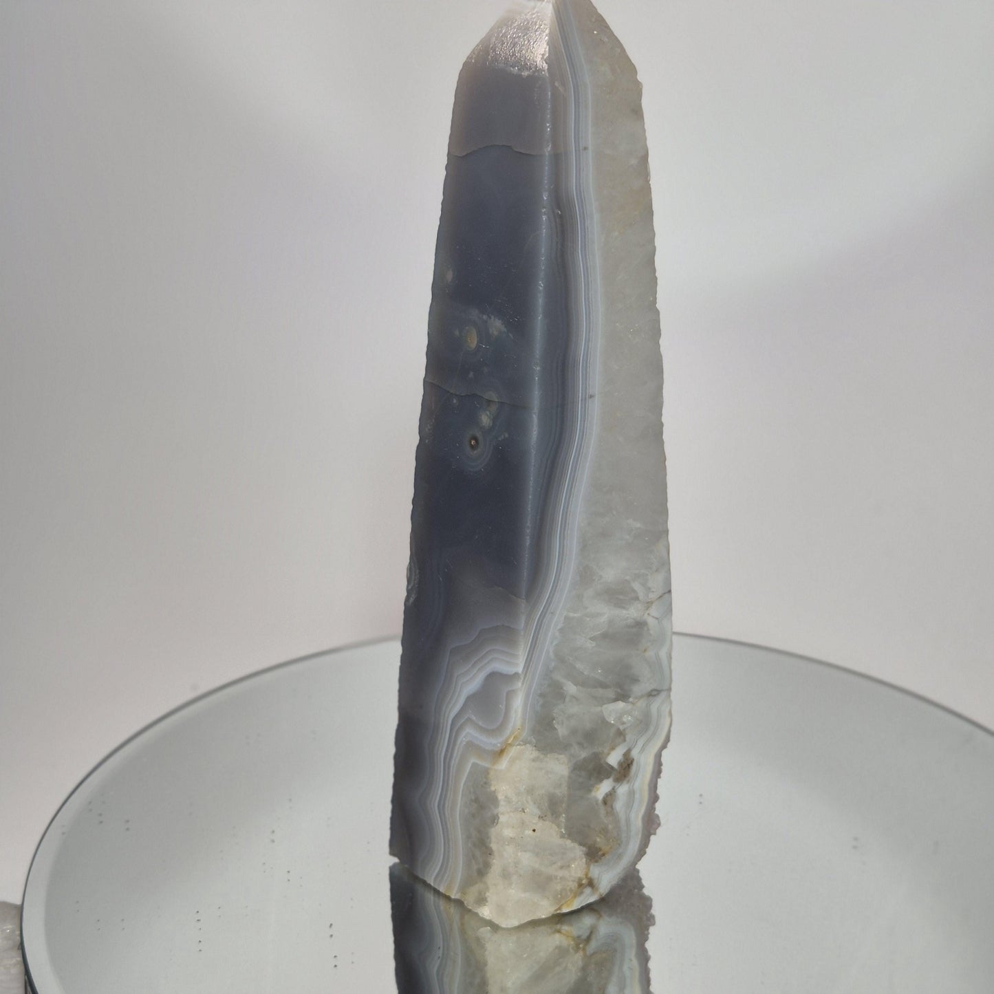 Blue Banded Agate with Druzy Quartz Tower - Can Be Backlit, Brazilian Crystal Crystal Hoarder