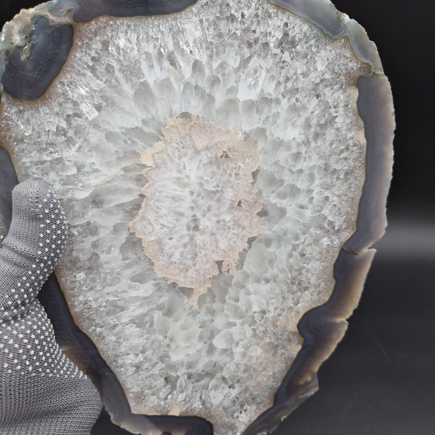 AAA+ Huge Rare Agate Slab with Rainbow Quartz, Pink Agate & Blue Banded Agate Border | Brazil | 5.74 lbs Crystal Hoarder