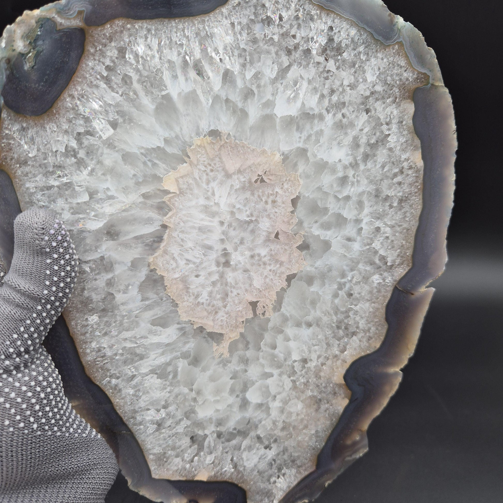 AAA+ Huge Rare Agate Slab with Rainbow Quartz, Pink Agate & Blue Banded Agate Border | Brazil | 5.74 lbs Crystal Hoarder