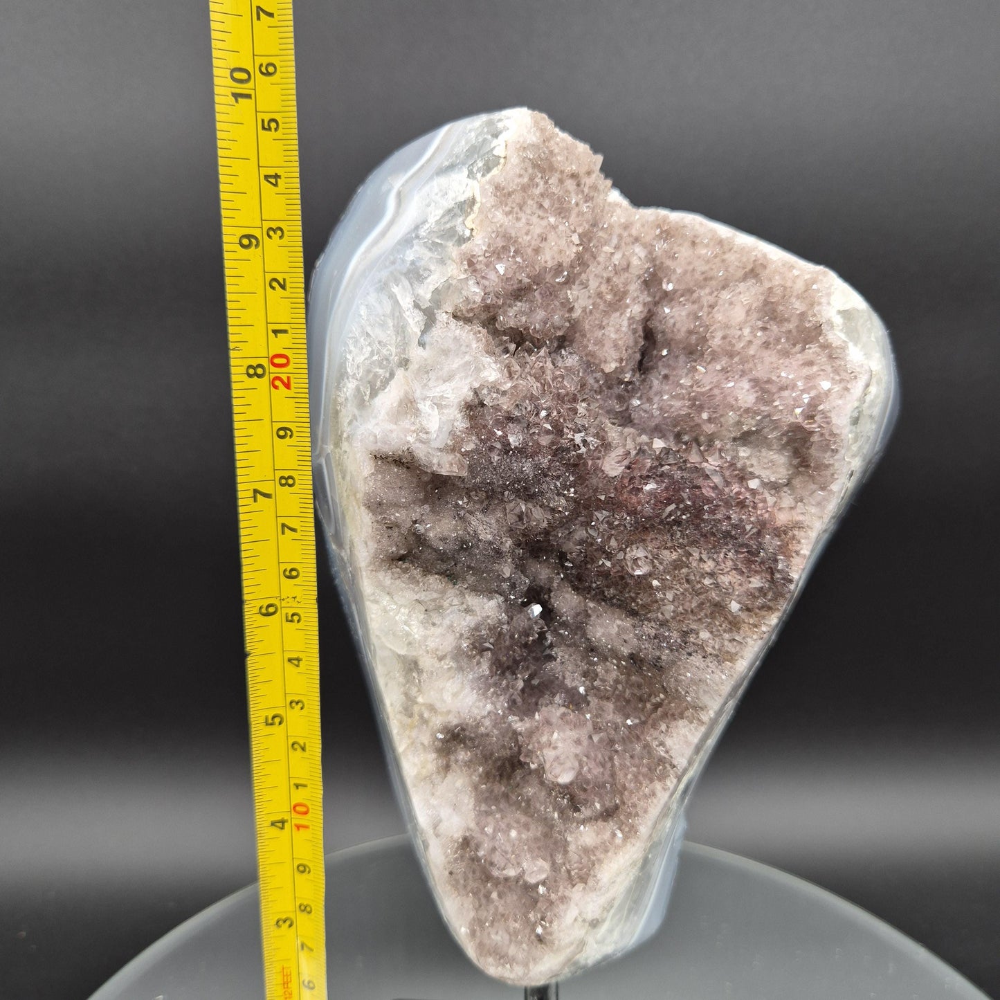 Druzy Amethyst with Hematite Blue Banded Agate on Stand Brazil 5.42 lbs 10x5x4 Crystal Display Crystal Hoarder