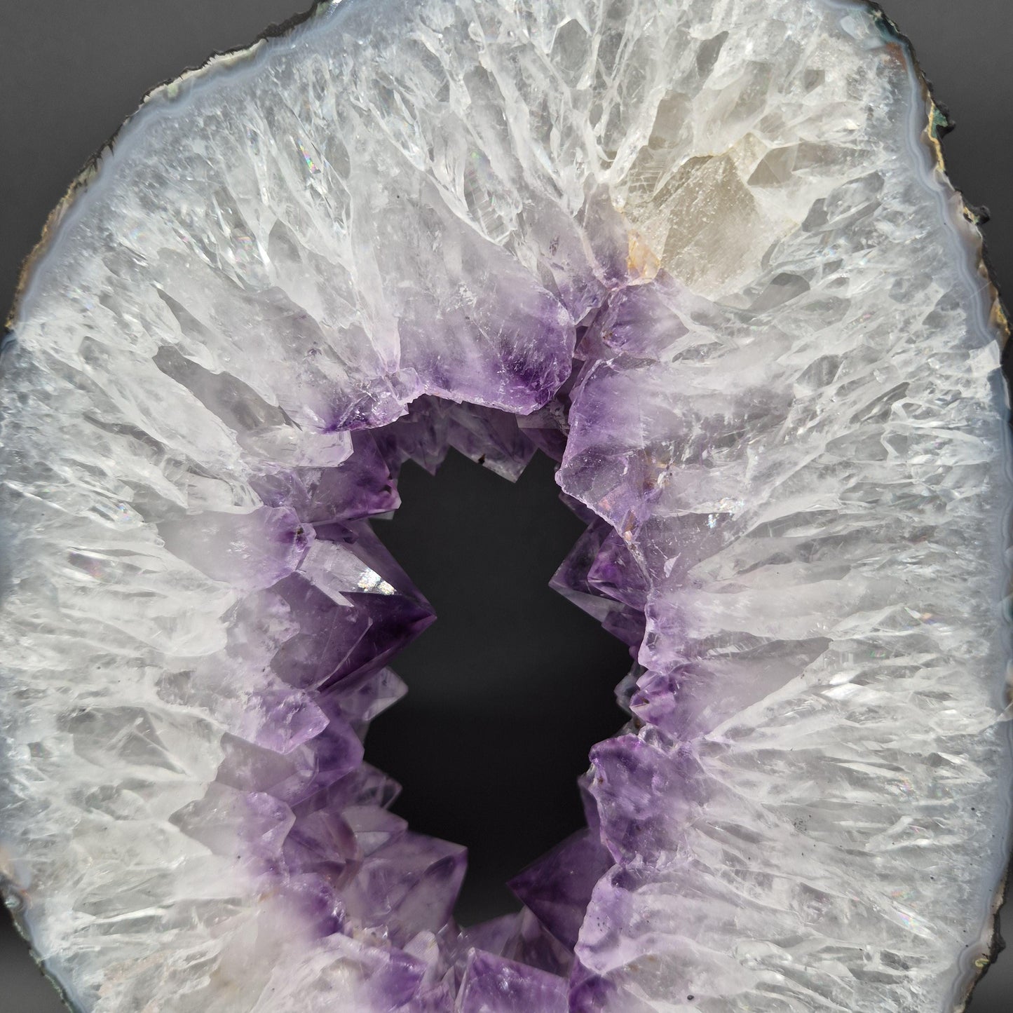 Crisp Amethyst Portal with Calcite Brazil 13x7x1.5 7.58 lbs Crystal Hoarder