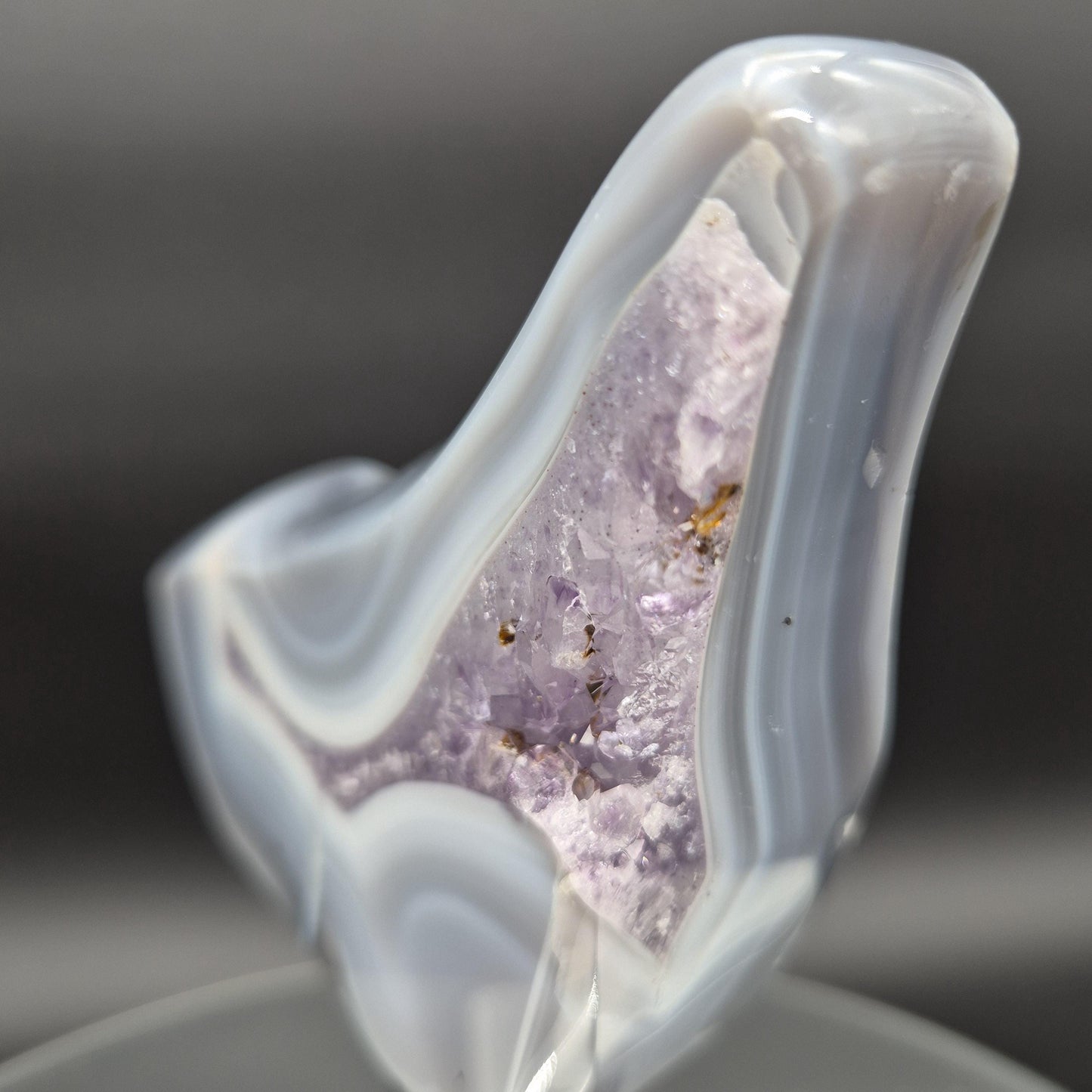 Fully Polished Amethyst with Blue Banded Agate Freeform Brazil 2.18 lbs 7x6x1.5 Crystal Display Crystal Hoarder