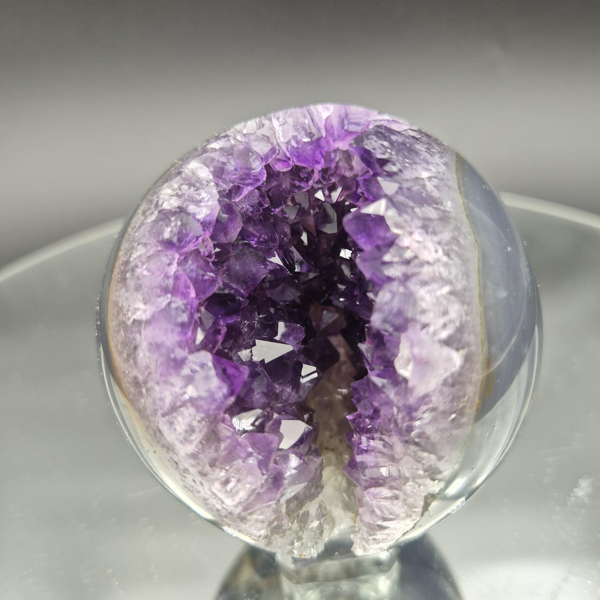 AAA+ Super High Quality 3 inch Amethyst Sphere with Blue Banded Agate | Uruguay Crystal | 0.84 lbs Crystal Hoarder