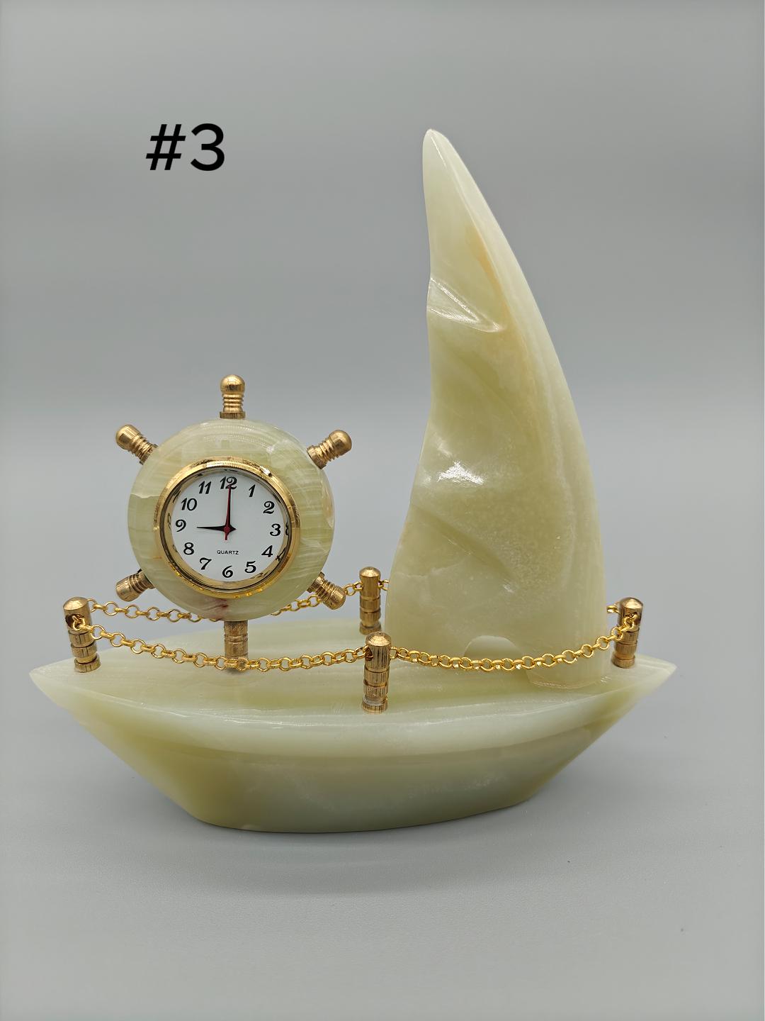 Onyx Sailboat Clock - Nautical Desk Decor, Luxury Crystal Timepiece with Optional light up base Crystal Hoarder