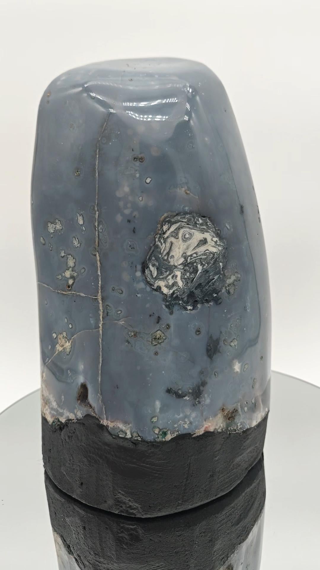Rare Fully Polished Blue Banded Agate Cathedral with Druzy Calcite - Brazilian Agate Geode - 16.75 lbs Crystal Hoarder