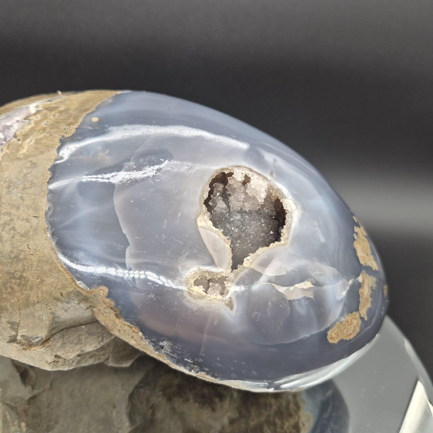 AAA+ Statement Amethyst Druzy Quartz Stalactite Formation in Blue Agate - Fully Polished Backlit Display, Uruguay 6.64 lbs, 9 x 4.5in Crystal Hoarder