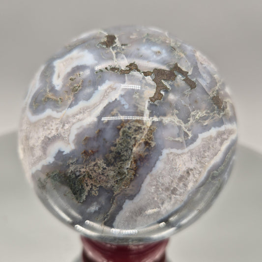 Perfect Moss Agate Sphere with Quartz – Nature Scene Crystal Sphere Crystal Hoarder