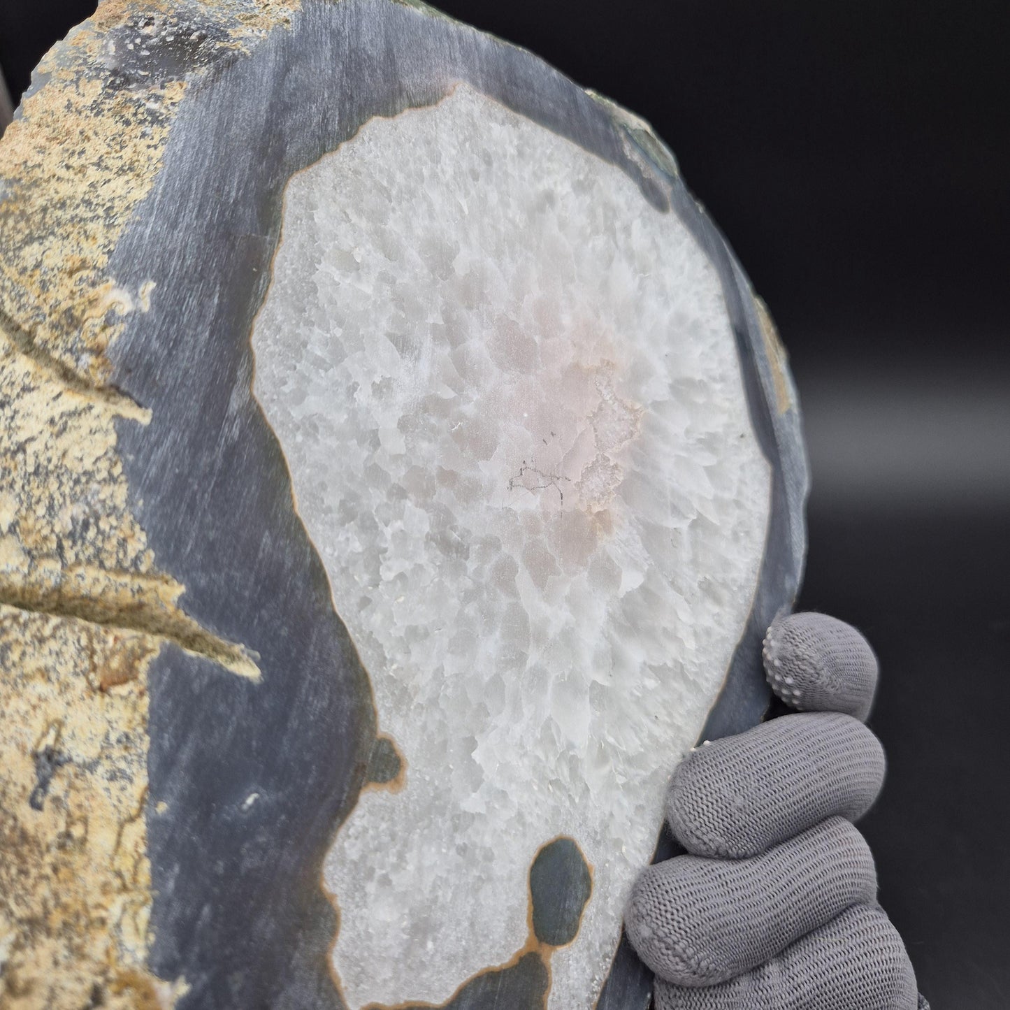 AAA+ Huge Rare Agate Slab with Rainbow Quartz, Pink Agate & Blue Banded Agate Border | Brazil | 5.74 lbs Crystal Hoarder