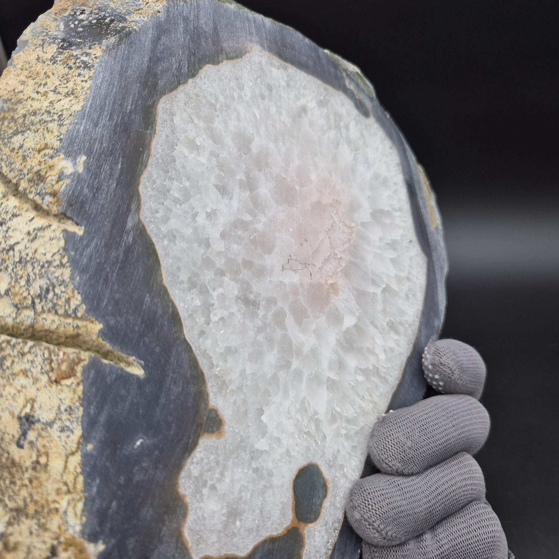 AAA+ Huge Rare Agate Slab with Rainbow Quartz, Pink Agate & Blue Banded Agate Border | Brazil | 5.74 lbs Crystal Hoarder
