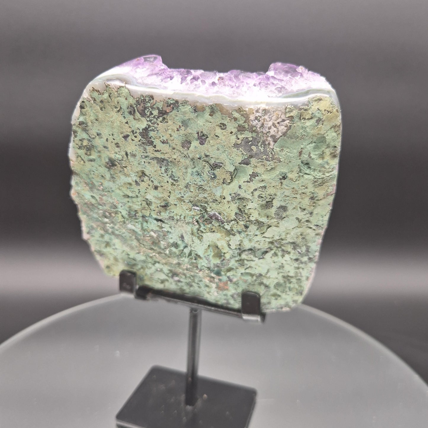Super Rare Amethyst with Double-Terminated Transparent & Sugar Calcite | 7.5 x 4.5in | 2 lb Free-Form Crystal on Stand | UV Reactive Crystal Hoarder
