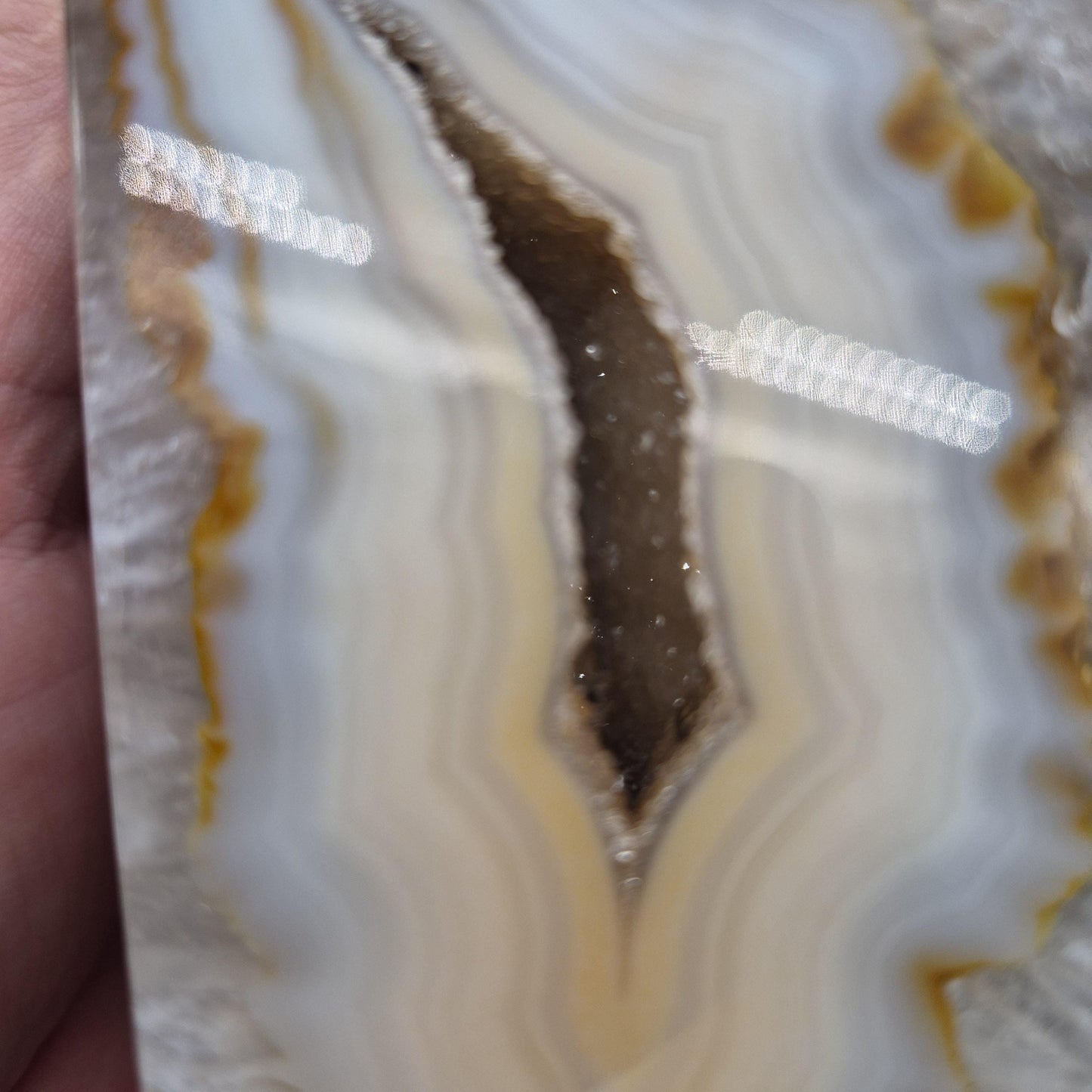 AAA+ Druzy Quartz Blue & Tan Banded Agate Double-Sided Geode Bookends - Brazilian Crystal Decor - 3.91 lbs Crystal Hoarder