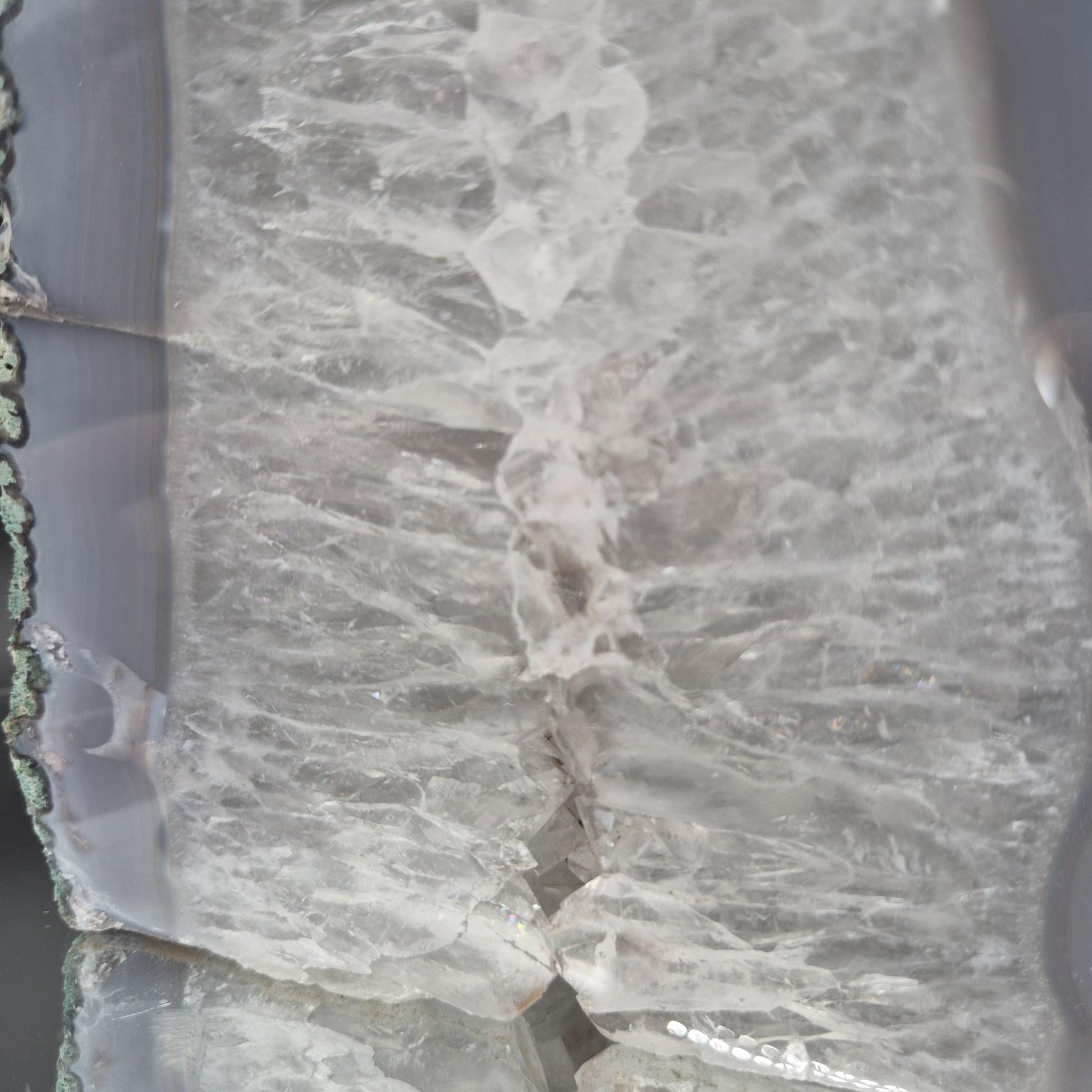 Quartz with Rainbow Inclusions and Blue Banded Agate Cut Base Brazil 7.85 lb 9x6x2.5 Crystal Display Specimen Crystal Hoarder