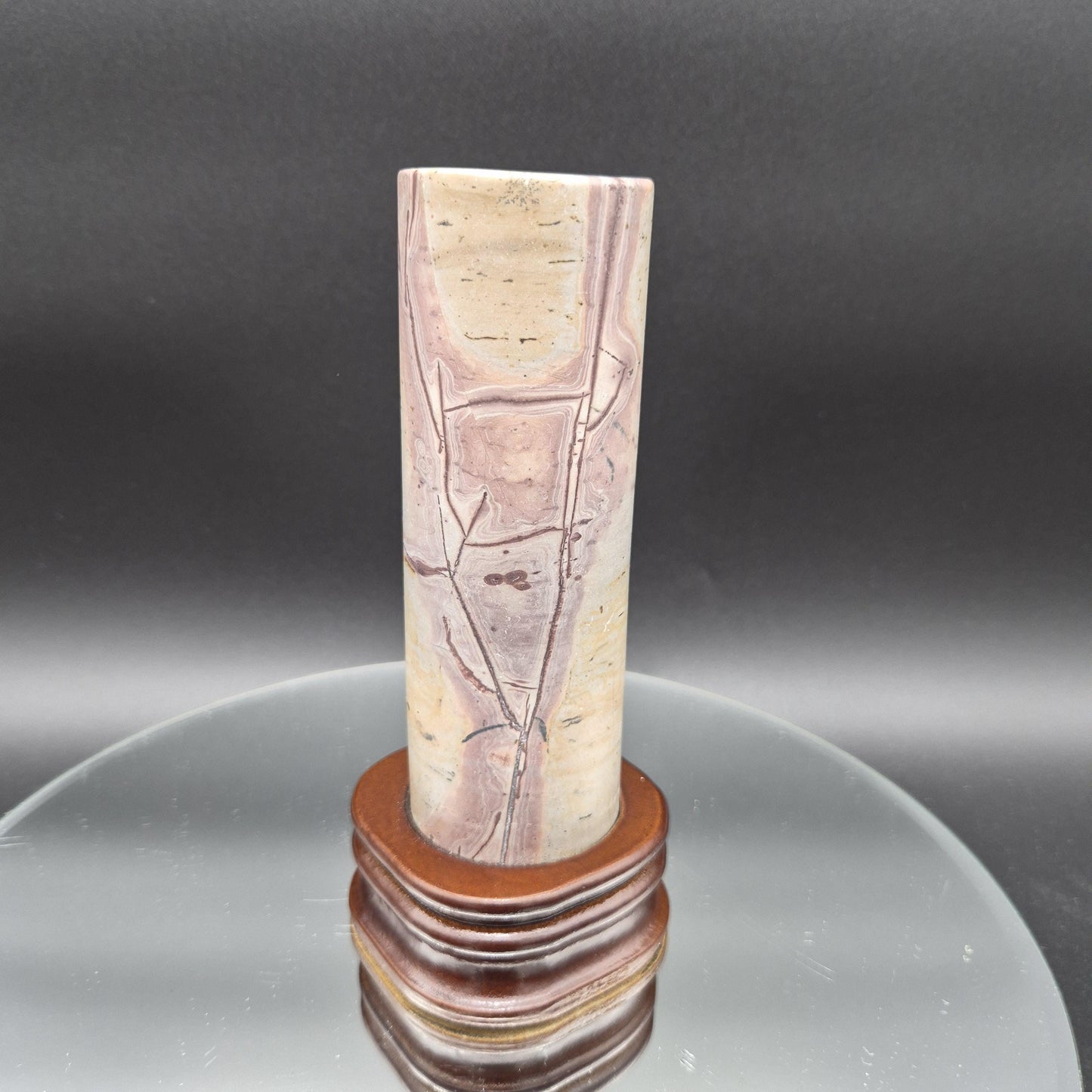 Rare Pink Picture Jasper Cylinder on Wood Stand | Natural Stone Display | 2.34 lbs Crystal Hoarder