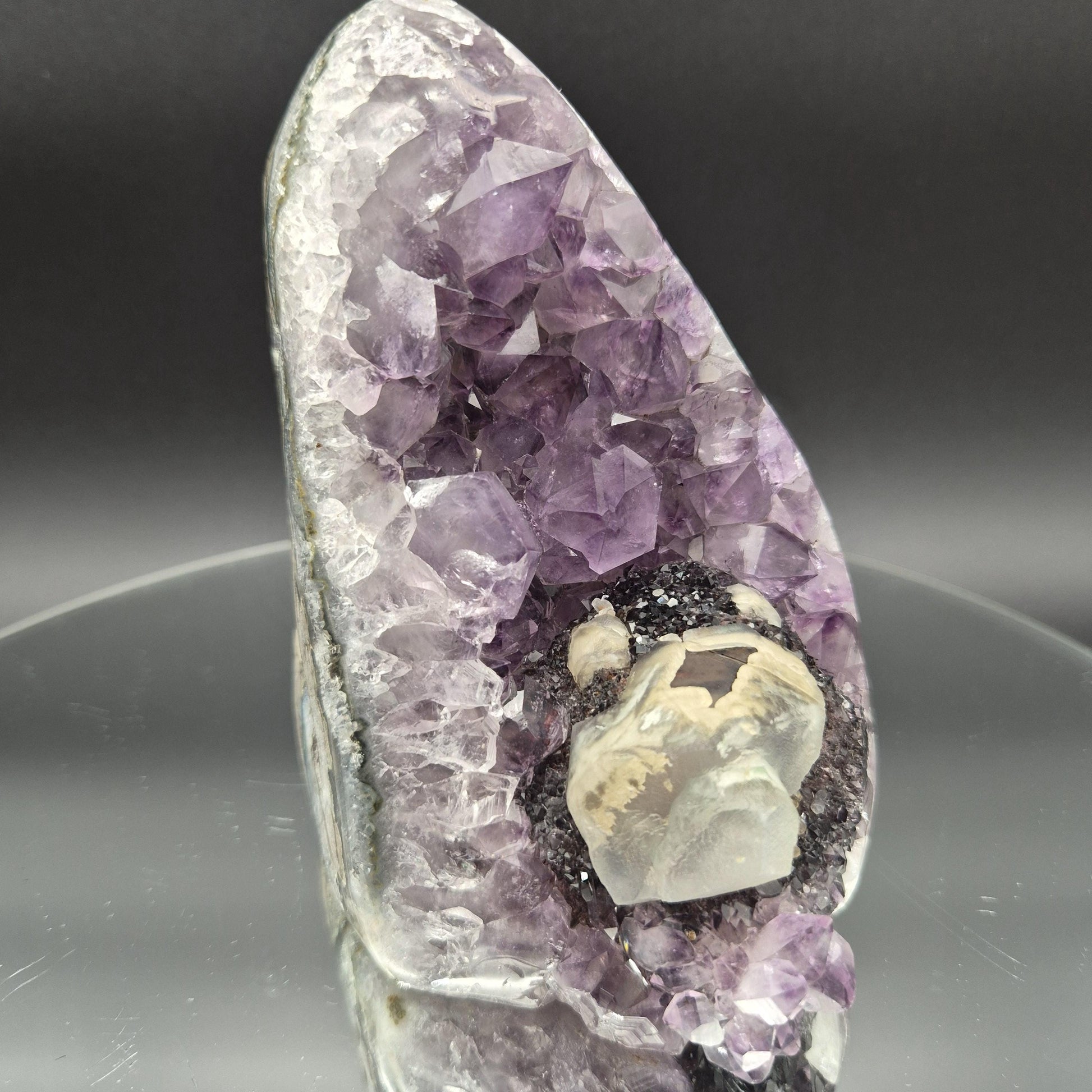 Rare Amethyst with Black Hematite & UV Reactive Calcite | Brazilian Mineral Specimen | 3.24 lb Collector Crystal Crystal Hoarder