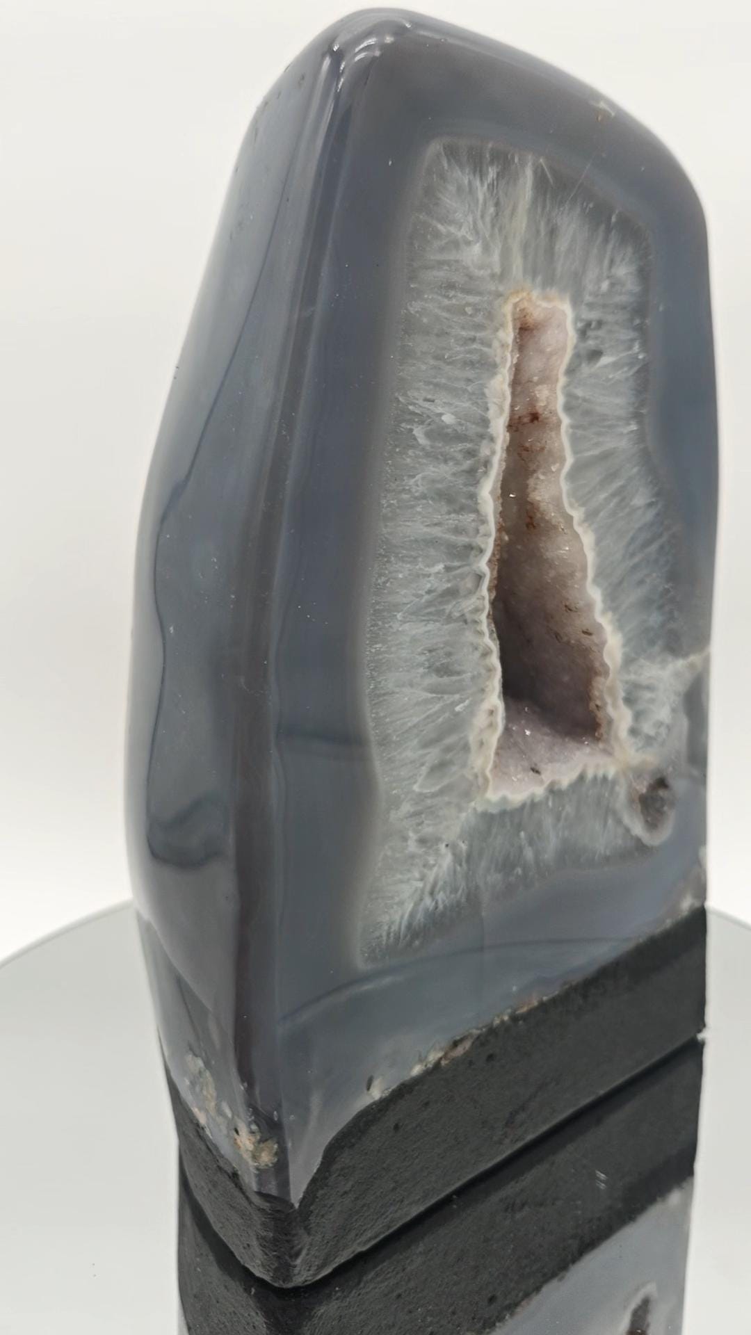 Rare Fully Polished Blue Banded Agate Cathedral with Druzy Calcite - Brazilian Agate Geode - 16.75 lbs Crystal Hoarder