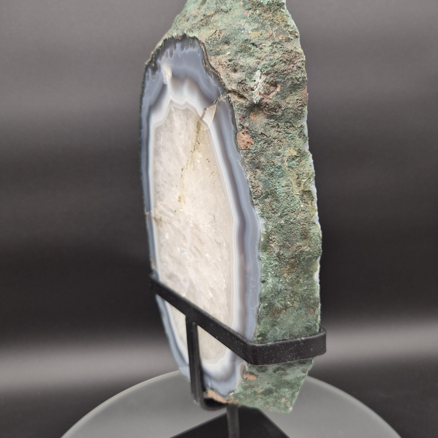 Polished Quartz with Blue Banded Agate Backlit Slab Brazil 8.61 lbs 14x6.5x1.5 Statement Crystal Display Crystal Hoarder