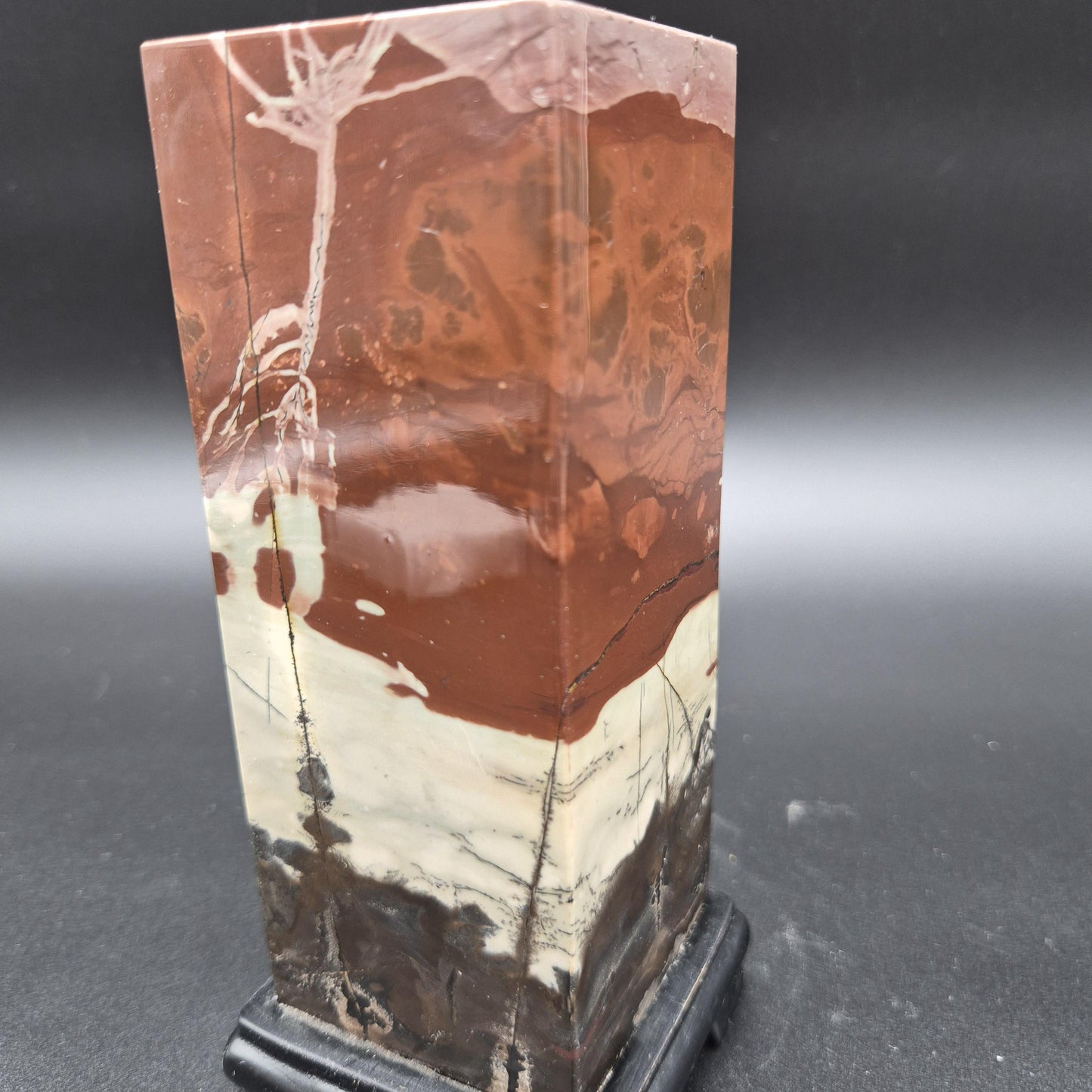 AAA+ Picture Jasper on Wood Base | Vibrant Red & Gray Natural Scenic Stone Display | 3.58 lbs Crystal Hoarder