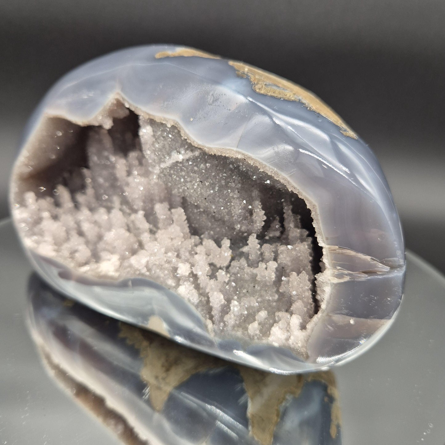 AAA+ Statement Amethyst Druzy Quartz Stalactite Formation in Blue Agate - Fully Polished Backlit Display, Uruguay 6.64 lbs, 9 x 4.5in Crystal Hoarder