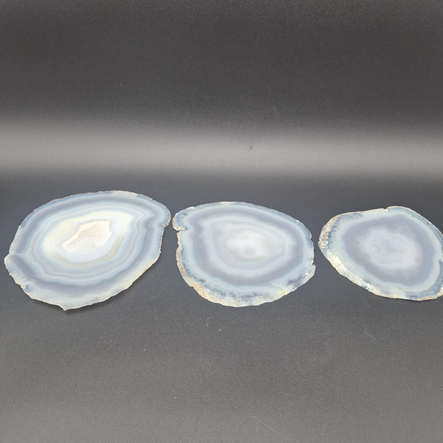 Natural Agate Slices - Set of 3 | 5.5in & 6in Large Translucent Quartz | Polished Crystal Decor | 1.33 lbs Crystal Hoarder