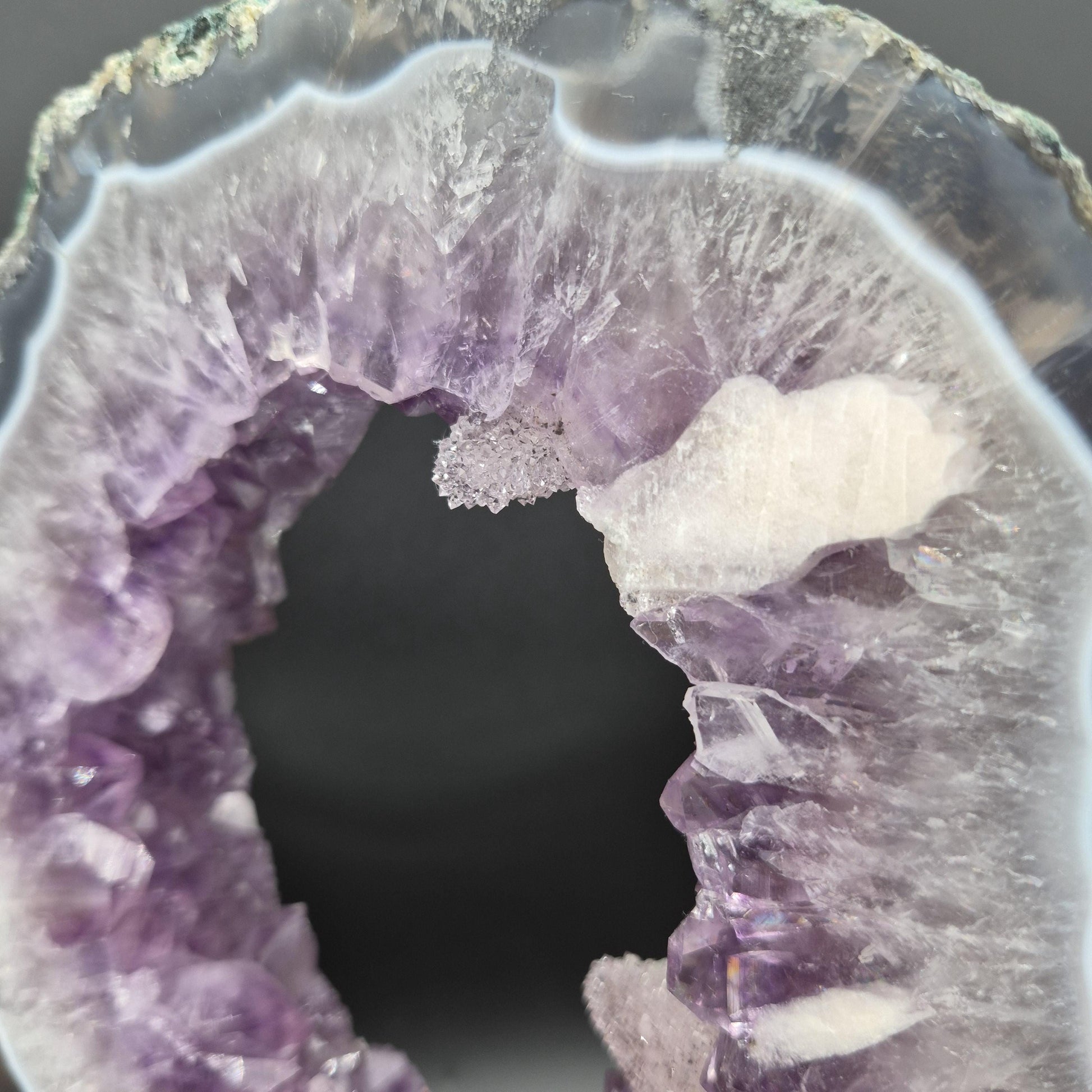 Super Rare AAA+ Amethyst Portal with UV Reactive Calcite Quartz Blue Agate Brazil 5.07 lbs 9.5x7.5x1.5 Collector Crystal Crystal Hoarder
