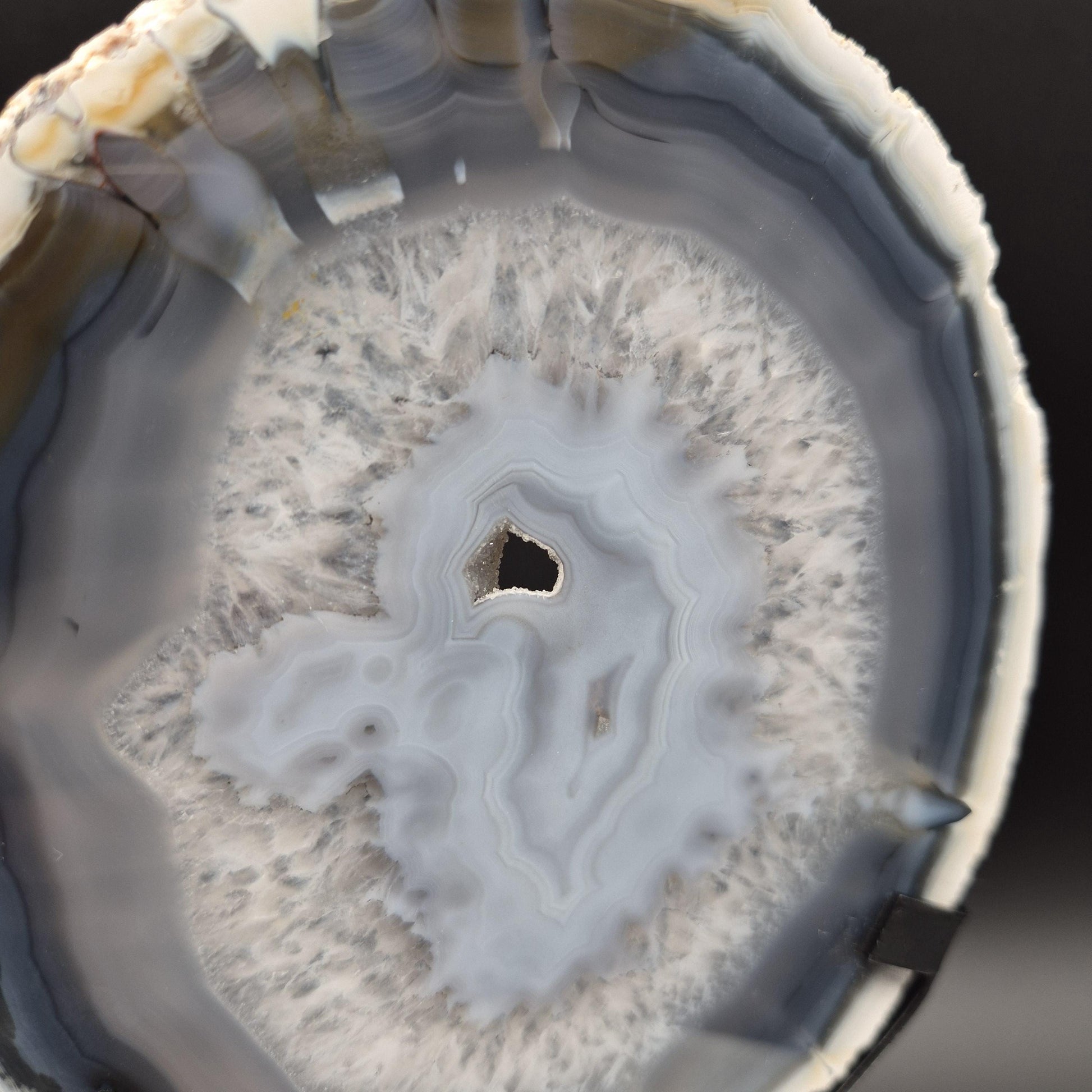 AAA+ Super Rare Druzy White and Dark Blue Agate Slice on Stand Brazil 1.03 lbs Crystal Hoarder