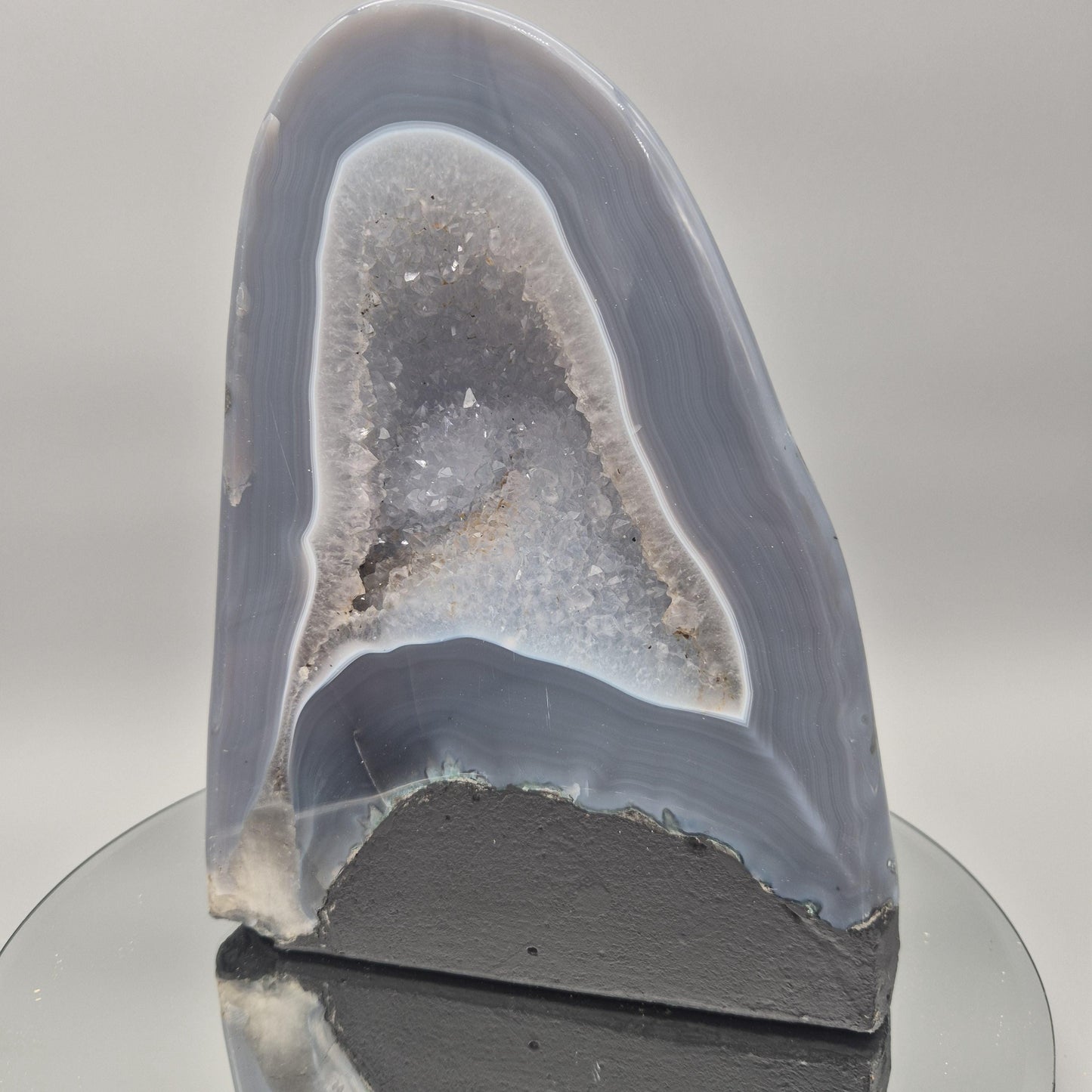 Fully Polished Blue Banded Agate with Druzy - Brazil | 12.81 lbs | 9.5in Statement Crystal Crystal Hoarder