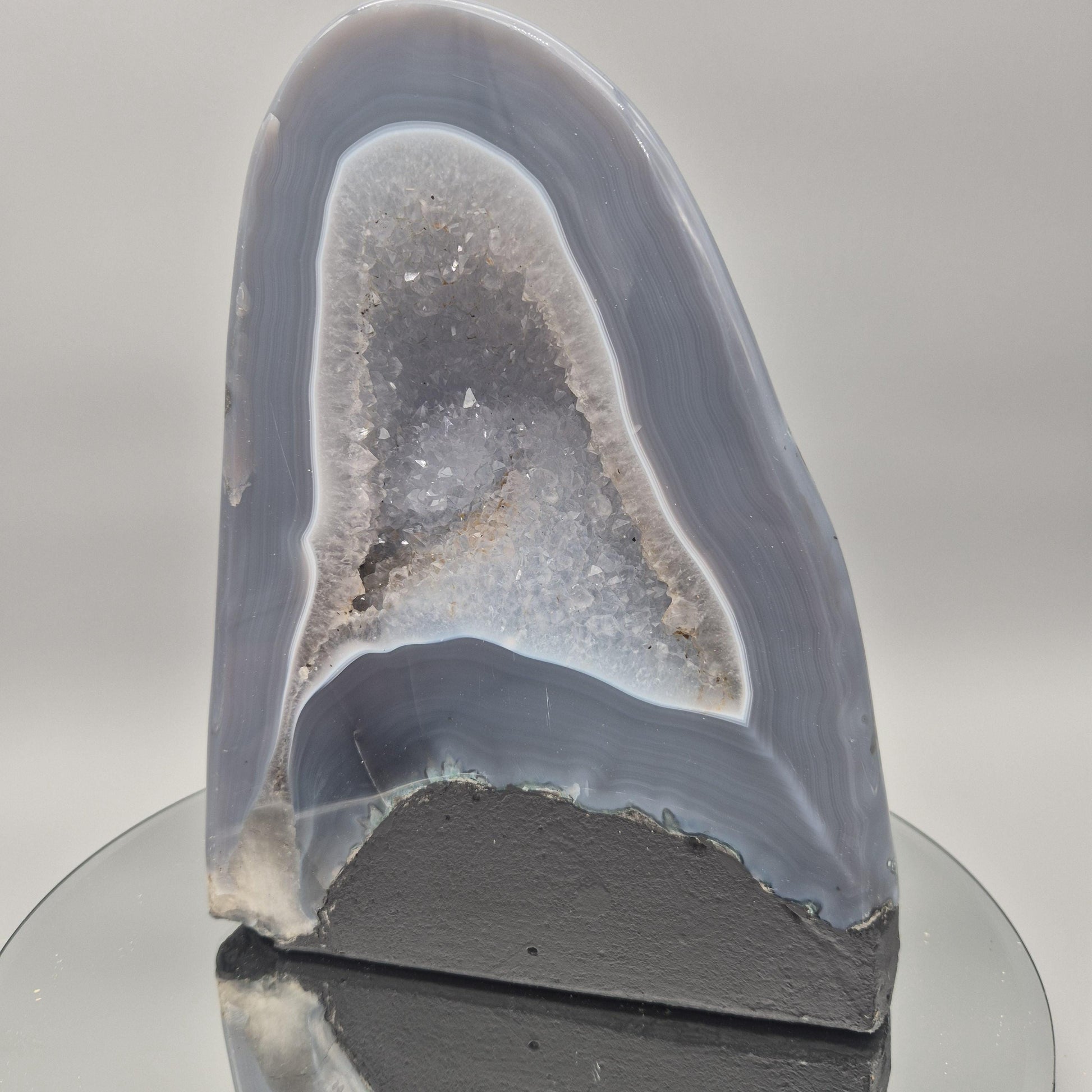 Fully Polished Blue Banded Agate with Druzy - Brazil | 12.81 lbs | 9.5in Statement Crystal Crystal Hoarder