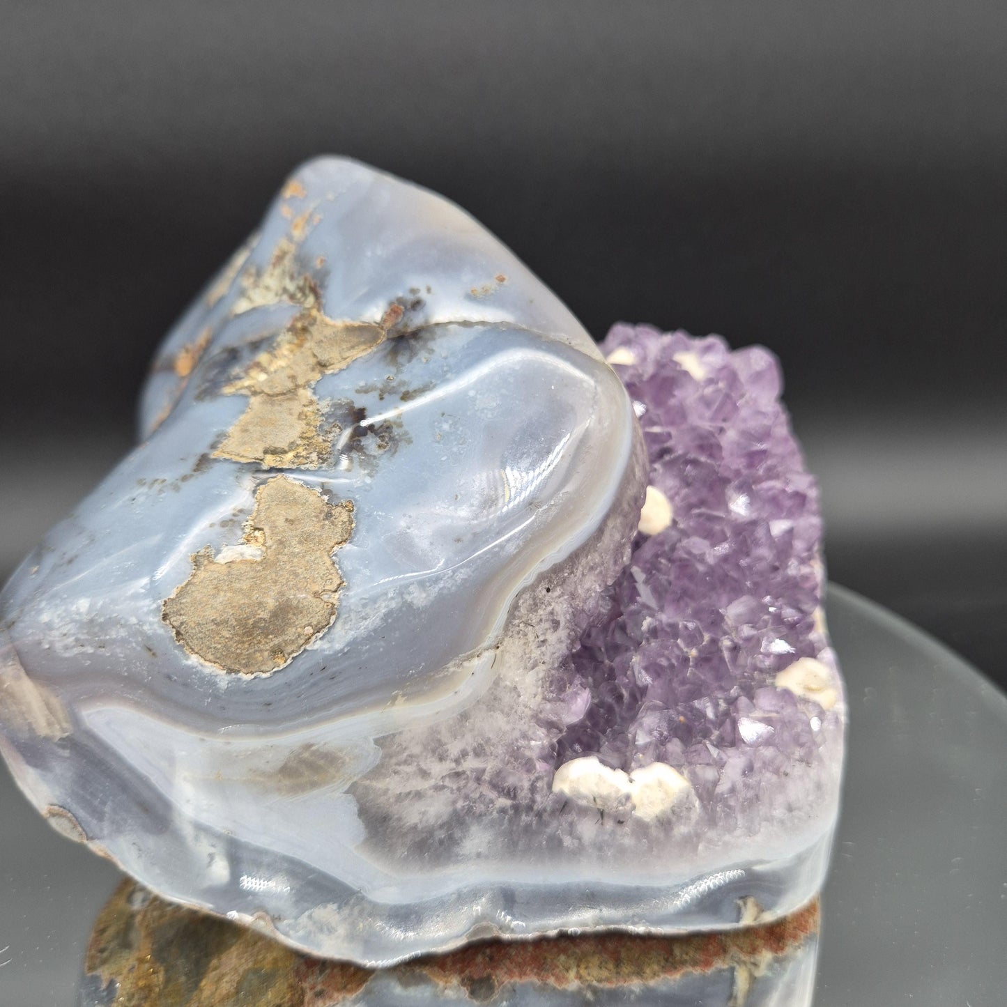 AAA Plus Rare Amethyst with Round Calcite and Baby Blue Banded Agate 8.16 lb 8x6x5 Collector Crystal Specimen Crystal Hoarder
