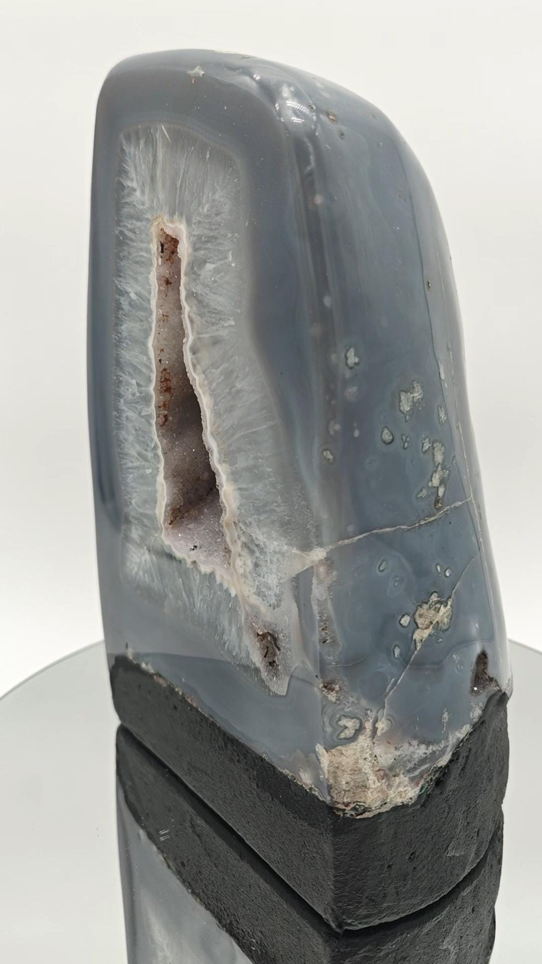 Rare Fully Polished Blue Banded Agate Cathedral with Druzy Calcite - Brazilian Agate Geode - 16.75 lbs Crystal Hoarder