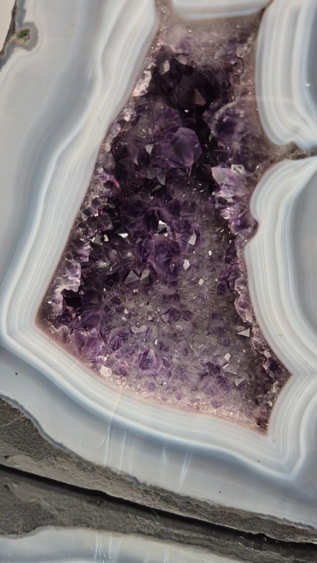AAA+ Amethyst Cathedral with Blue Banded Agate - Brazilian Amethyst Geode - 6.81 lbs - 7 x 6in - Natural Crystal Display Crystal Hoarder