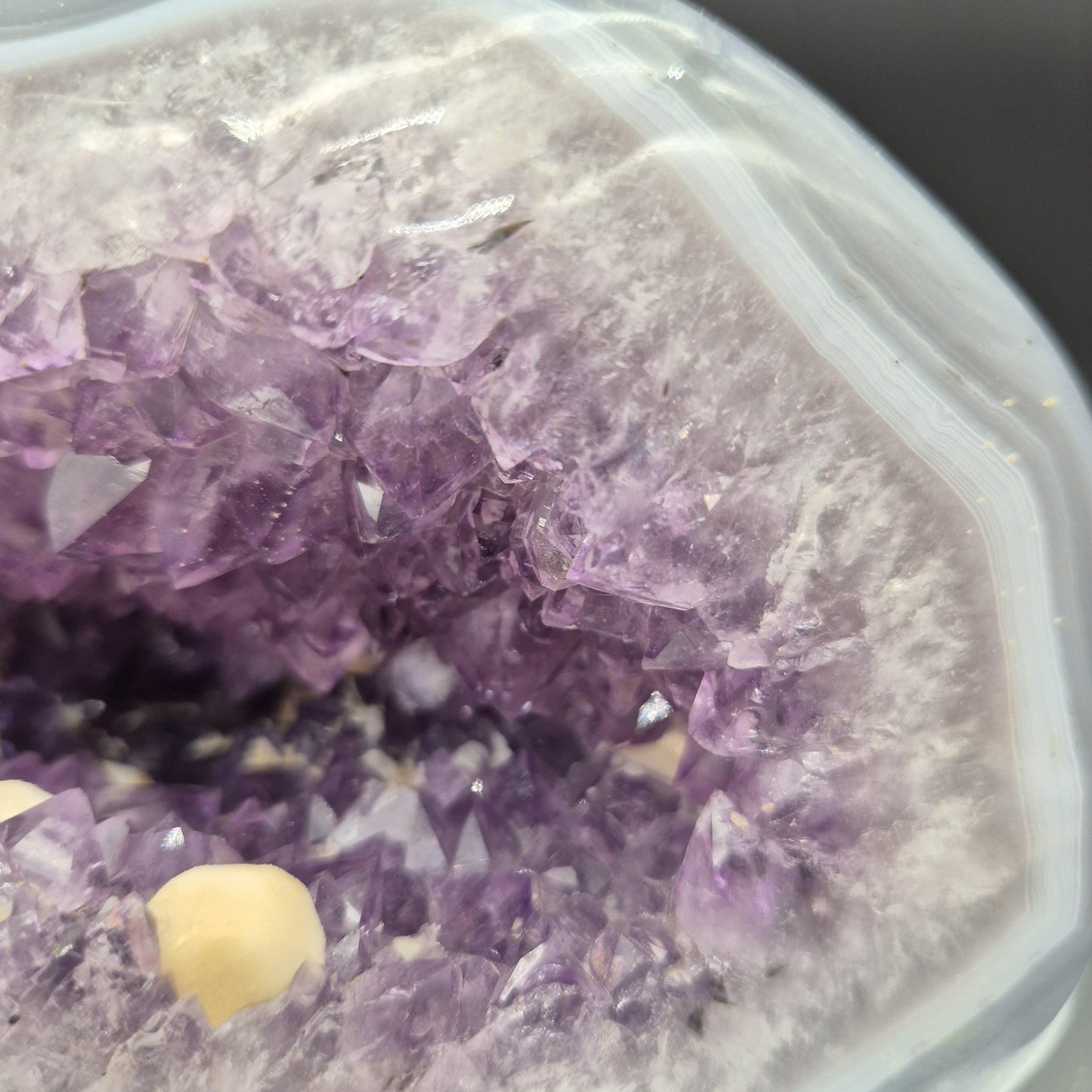 AAA Plus Rare Amethyst with Round Calcite and Baby Blue Banded Agate 8.16 lb 8x6x5 Collector Crystal Specimen Crystal Hoarder