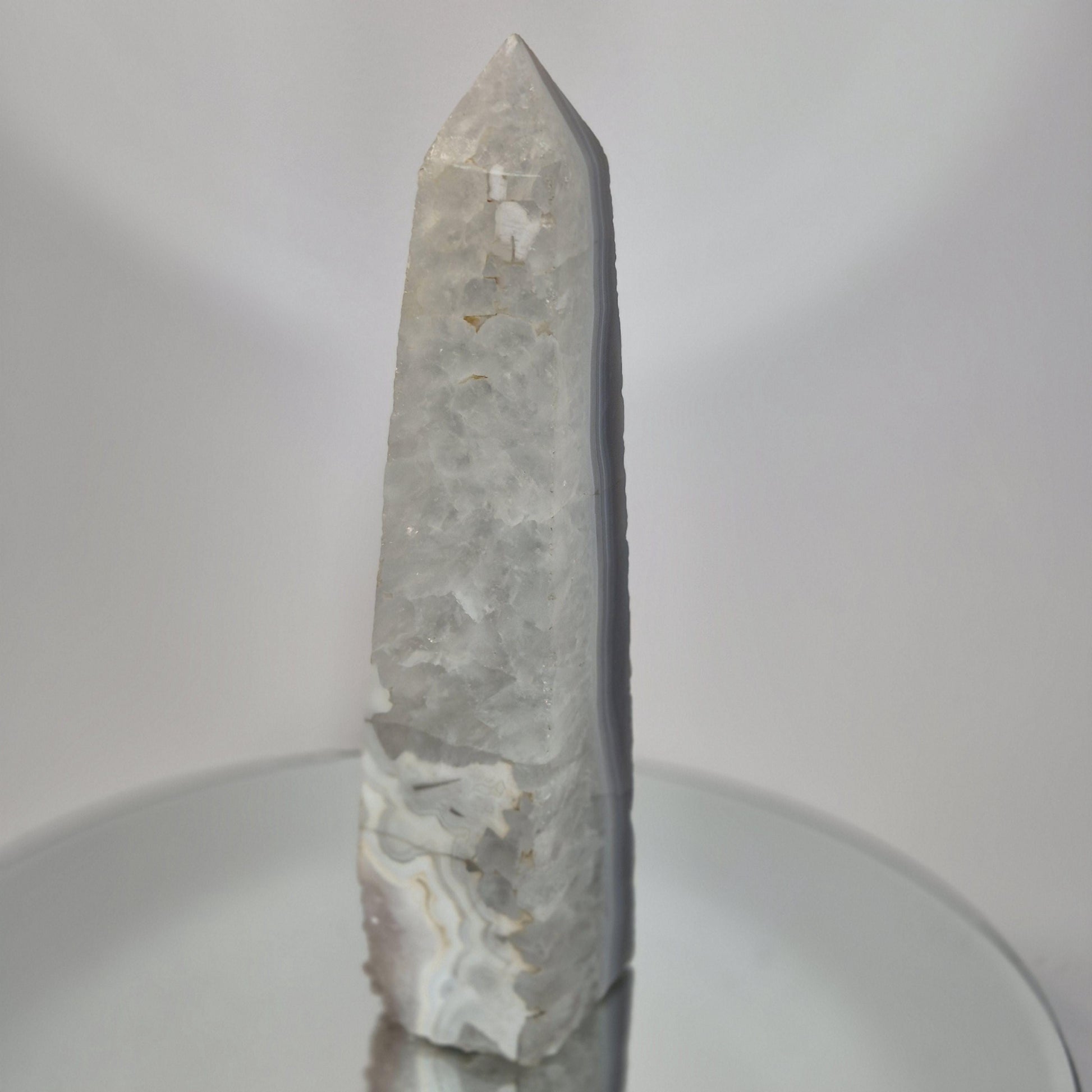 Blue Banded Agate with Druzy Quartz Tower - Can Be Backlit, Brazilian Crystal Crystal Hoarder