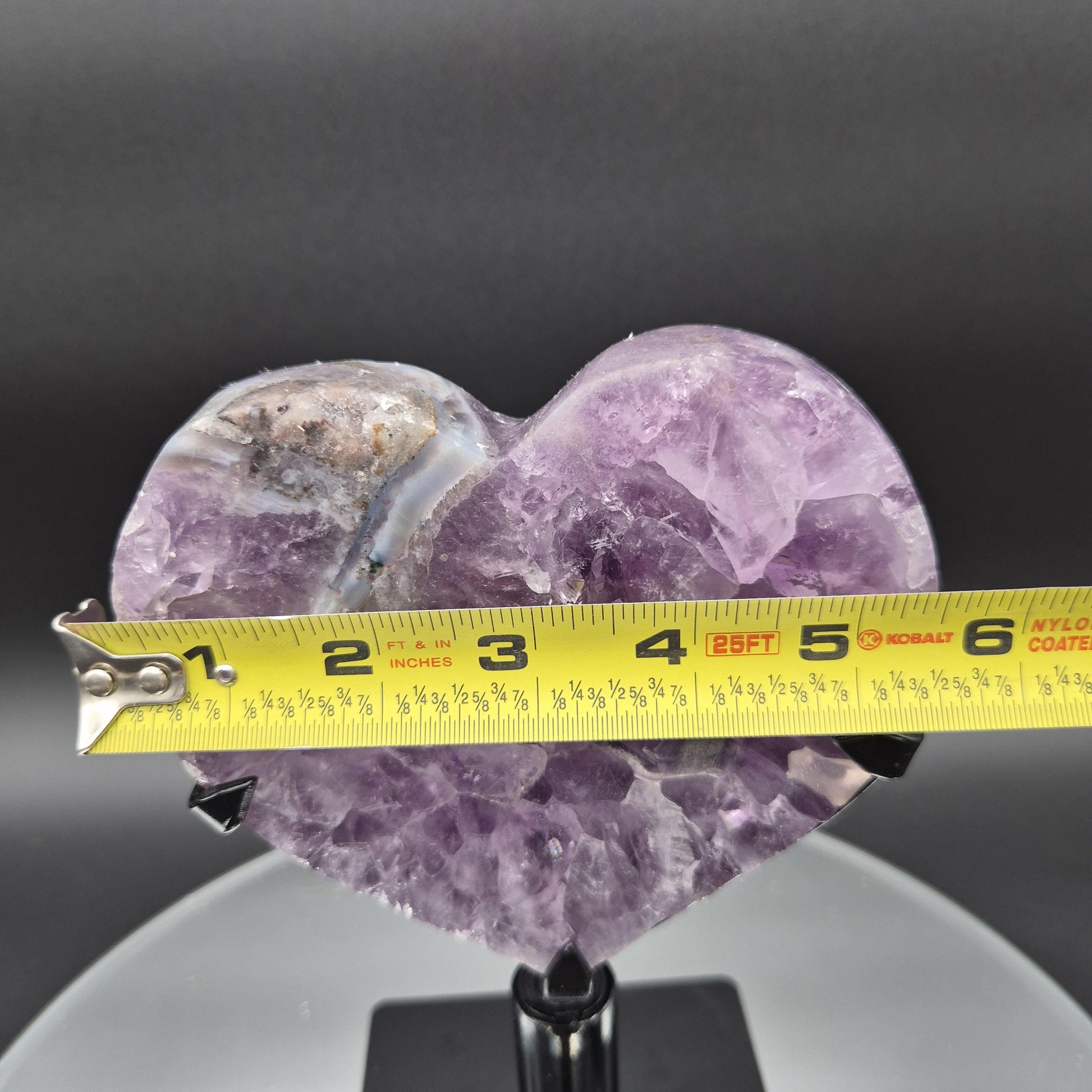 Perfect AAA+ Dark Amethyst Heart on Spin Stand - Backlit Display - Brazil - Fully Polished - 7.5 x 5in - 2.72 lbs Crystal Hoarder