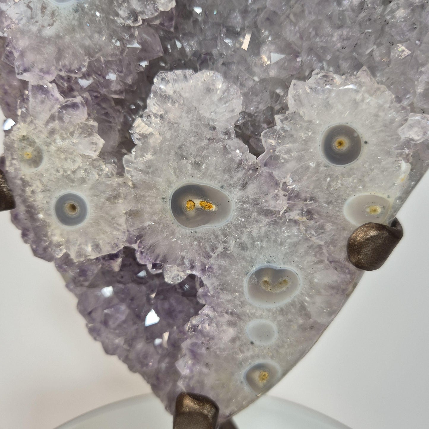 AAA+ Uruguay Amethyst with Stalactite Eyes, Large Calcite & Blue Banded Agate on Base - 13.5in Tall, 5.53 lb Statement Collector Specimen Crystal Hoarder