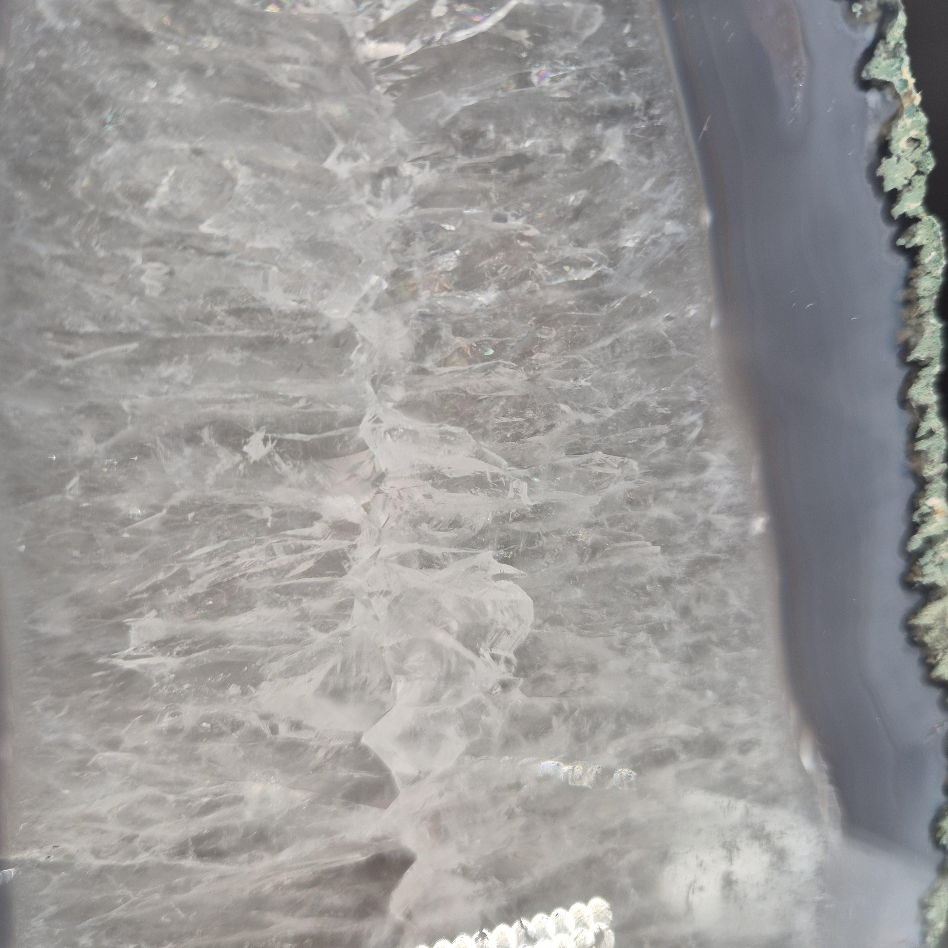 Quartz with Rainbow Inclusions and Blue Banded Agate Cut Base Brazil 7.85 lb 9x6x2.5 Crystal Display Specimen Crystal Hoarder