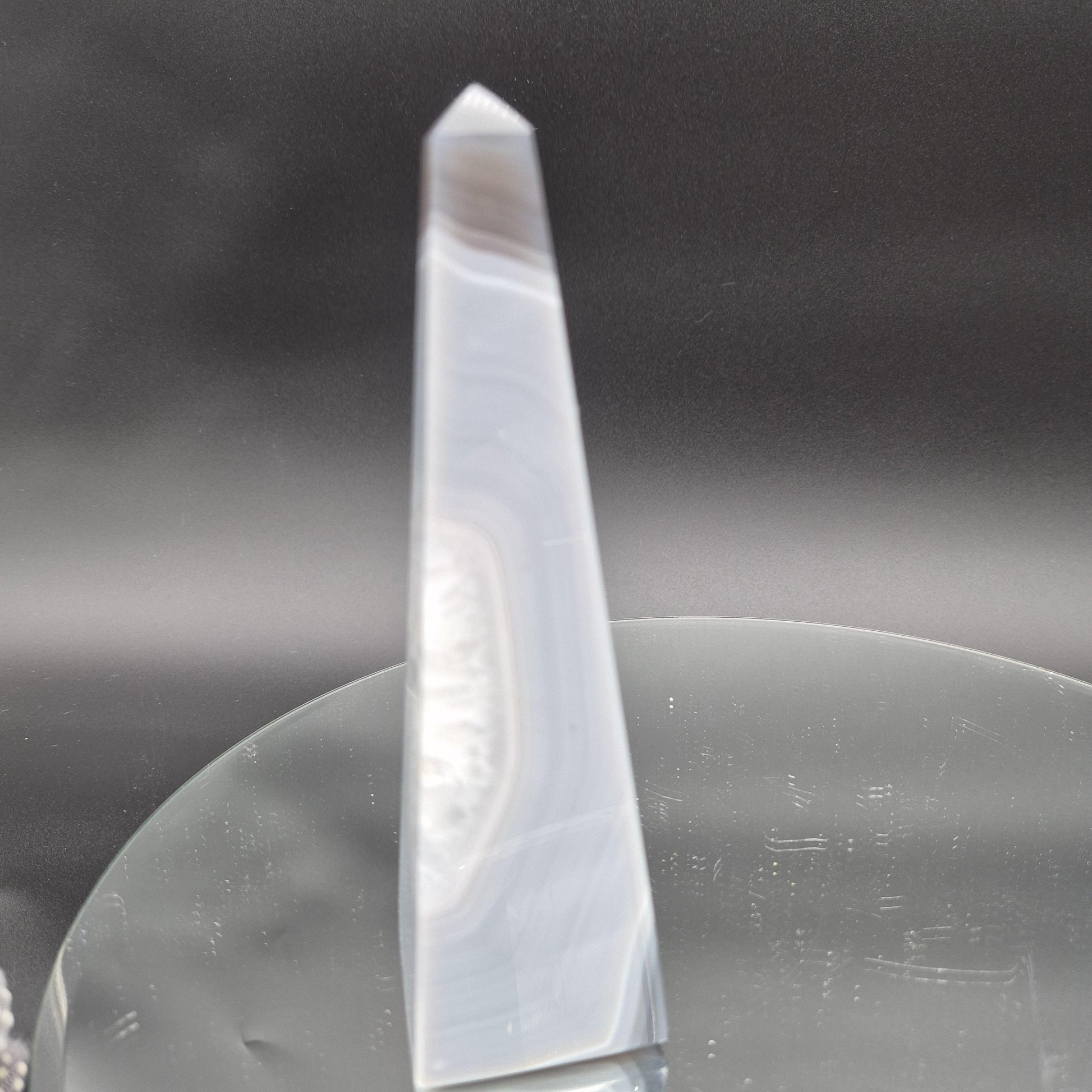 AAA+ Blue Banded Agate Quartz Obelisk Tower | Brazilian Crystal Point | 6.5 Inch Tower | 0.86 lbs Crystal Hoarder