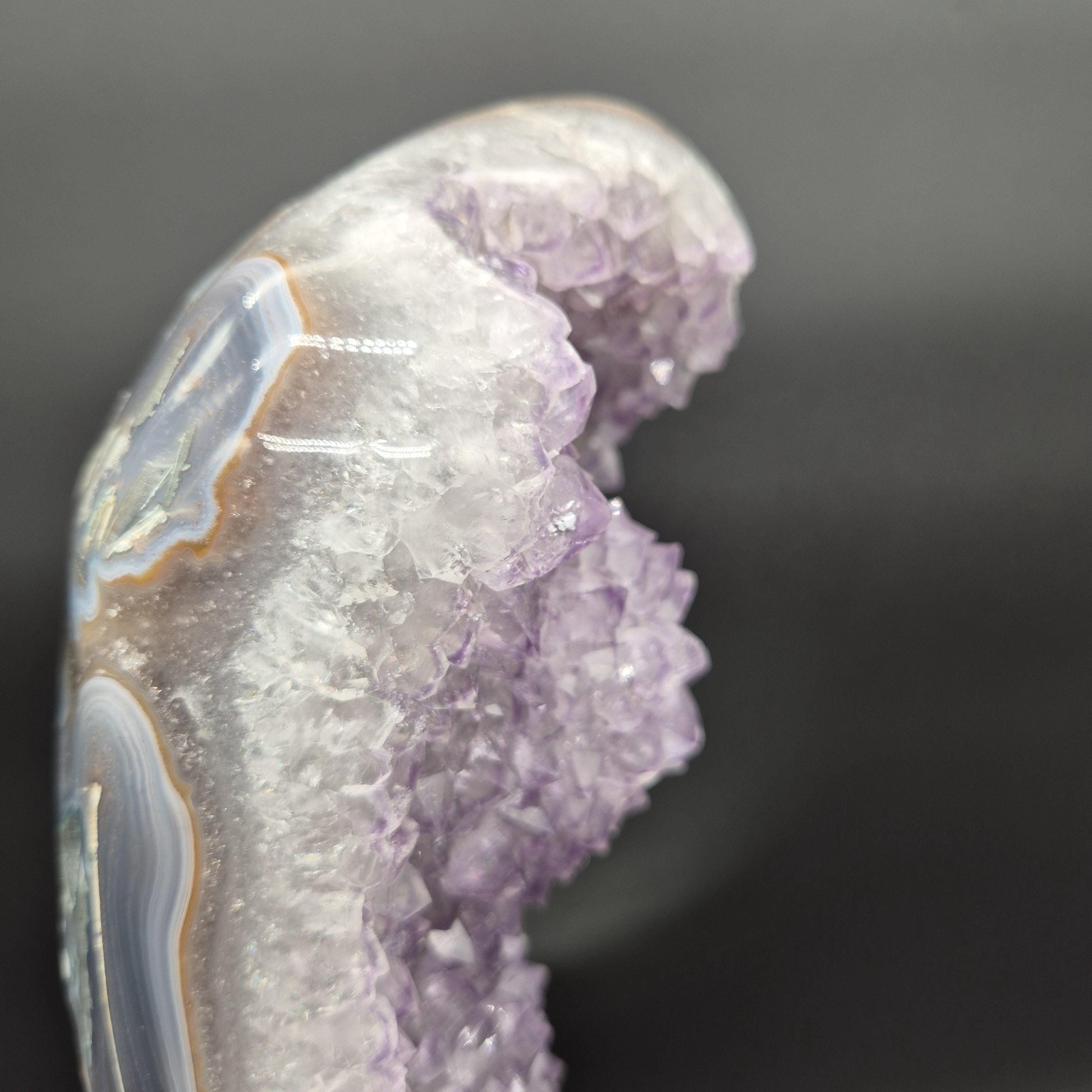 Huge AAA+ Amethyst with Rare Rosette Formation Red White and Blue Banded Agate Brazil 16.21 lb 16x7x2 Statement Crystal Crystal Hoarder