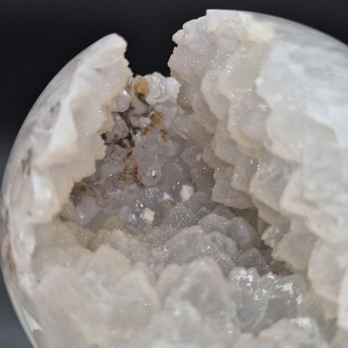 AAA+ Rare Sugar Druzy Amethyst Sphere with Calcite Hematite Blue Banded Agate 5 In (125mm) 5.24 lbs Brazil Crystal Hoarder